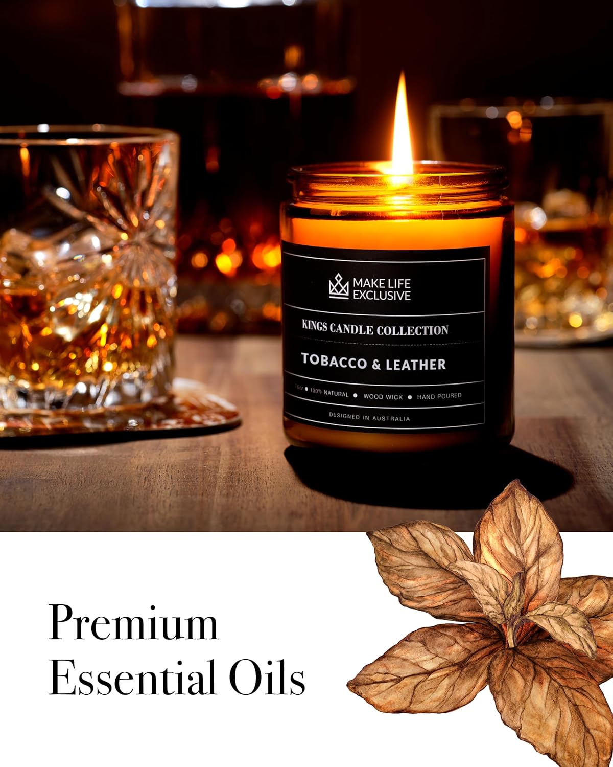 Tobacco Leather Scented Jar Candle for Men