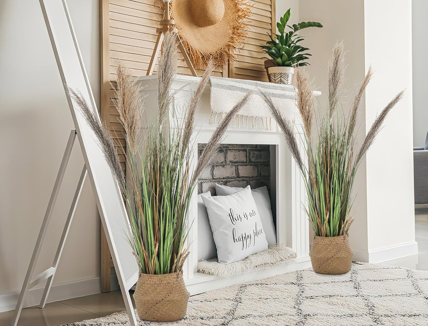 Jexine 2 Pcs Artificial Pampas Grass Plants 4ft Tall Decorative Greenery for Home Office
