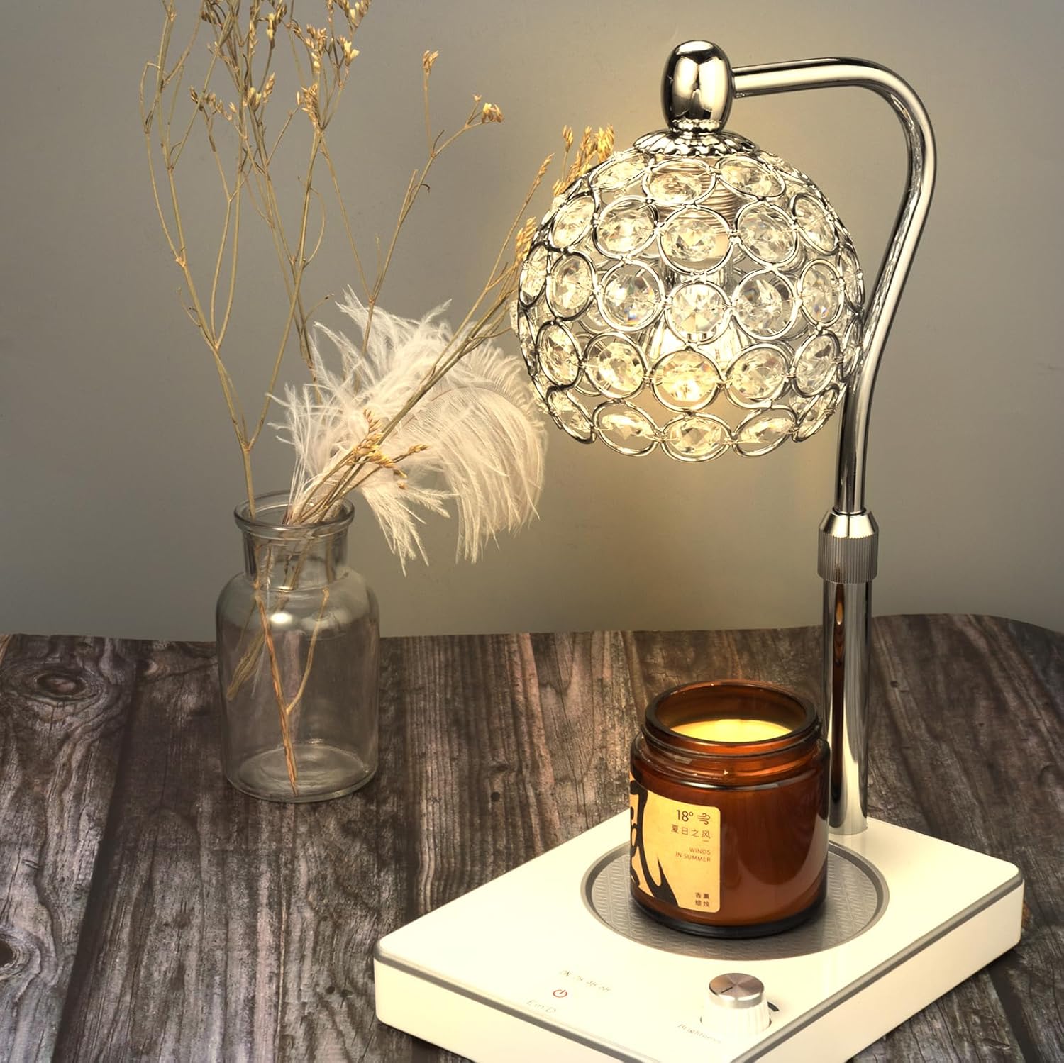 Elegant Adjustable Candle Warmer Lamp with Timer and Night Light - Silver