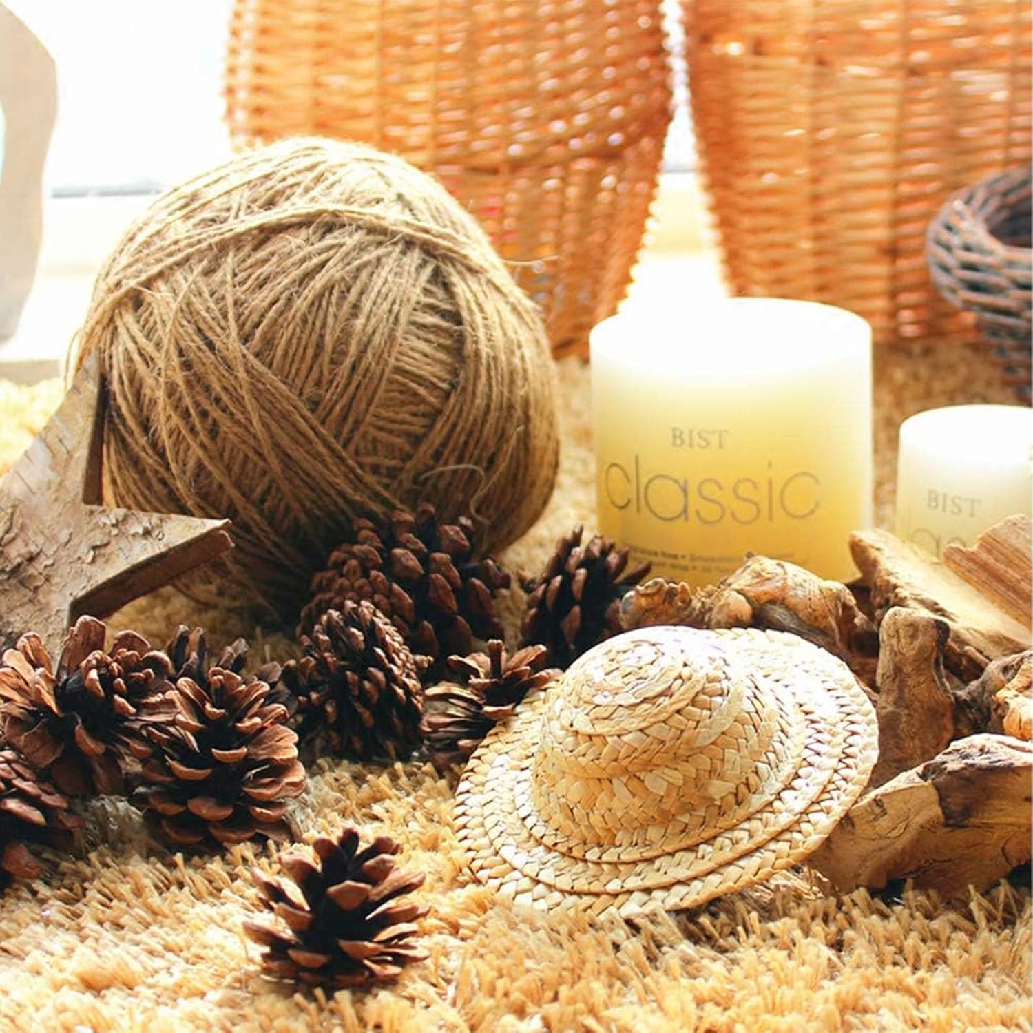 JOHOUSE 18 PCS Hanging Natural Pine Cones Garland Decor