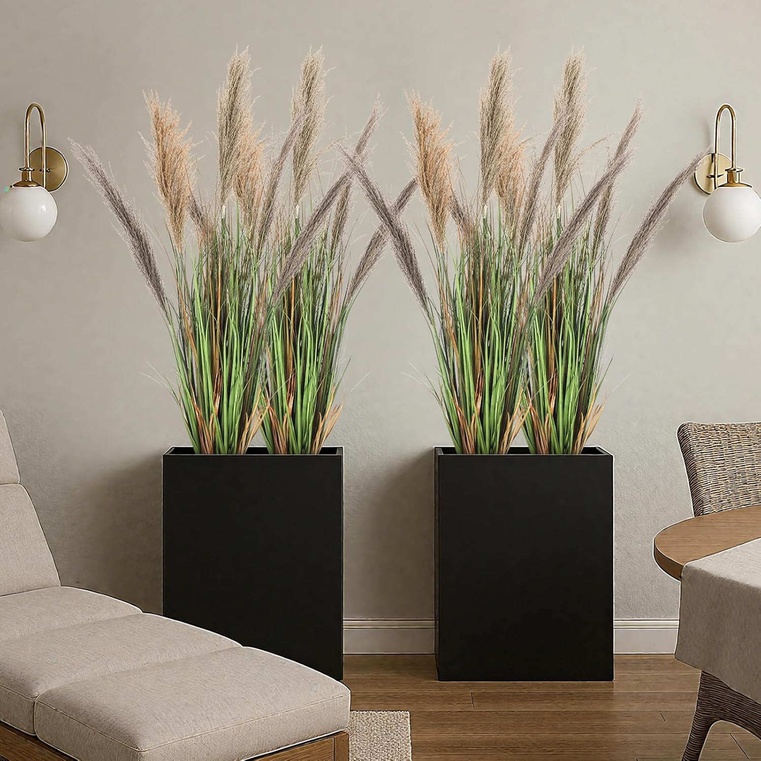 Jexine 2 Pcs Artificial Pampas Grass Plants 4ft Tall Decorative Greenery for Home Office