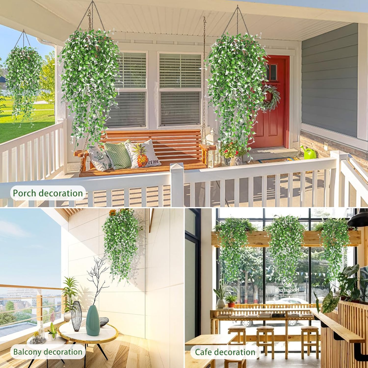 RECUTMS 4 Pack Artificial Hanging Plants 33 Inch Ivy Swag UV Resistant Faux Eucalyptus Greenery Decor