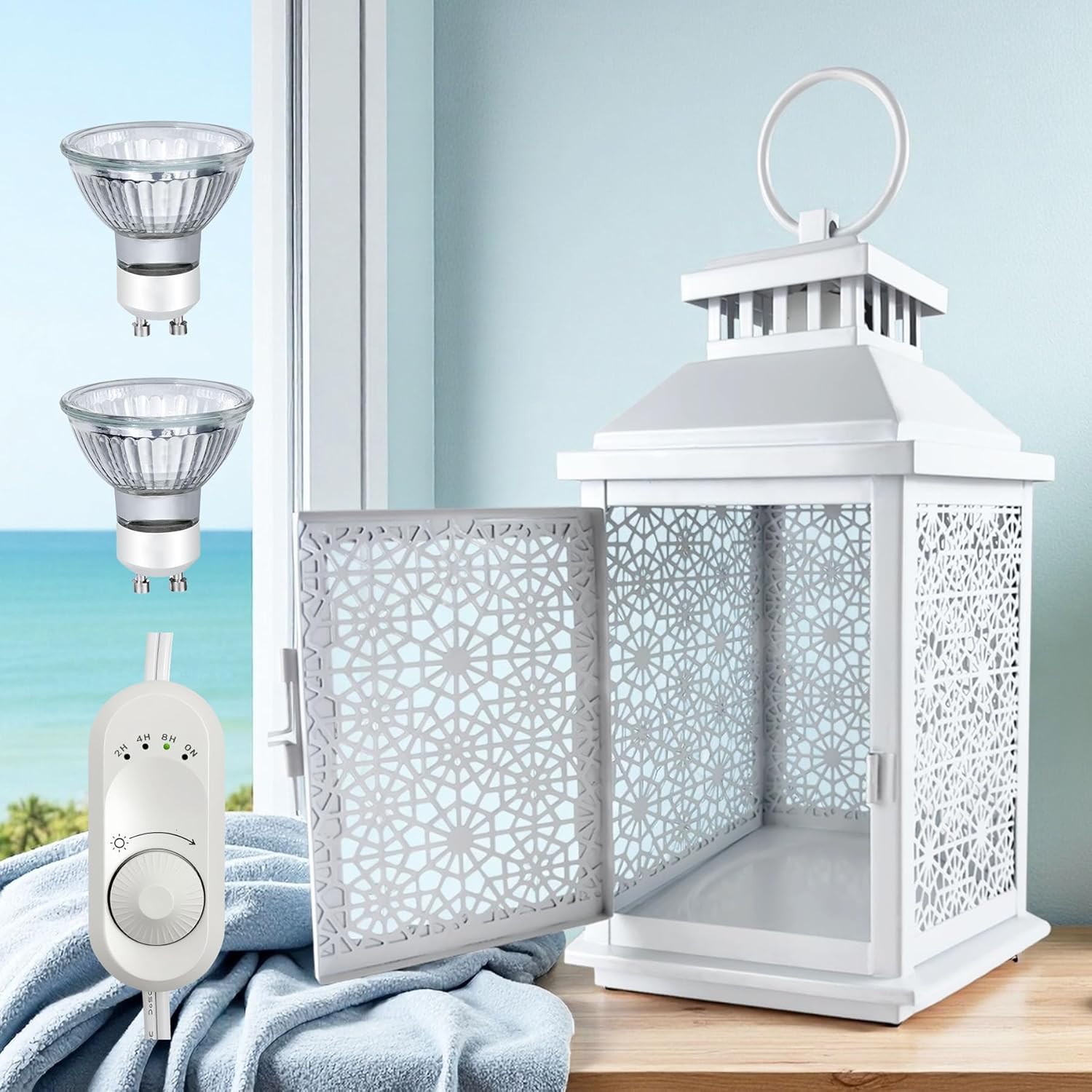 White Lighthouse Style Candle Warmer Lamp with Timer and Dimmer