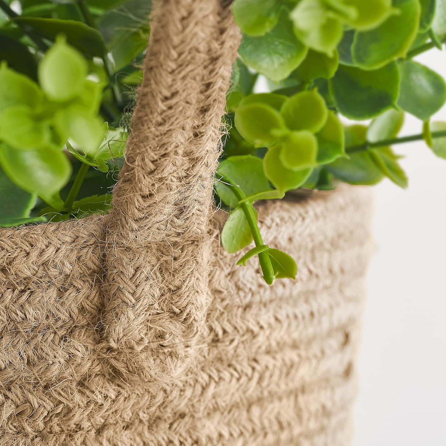 Dahey 2 Pack Wall Hanging Rope Baskets with Artificial Eucalyptus