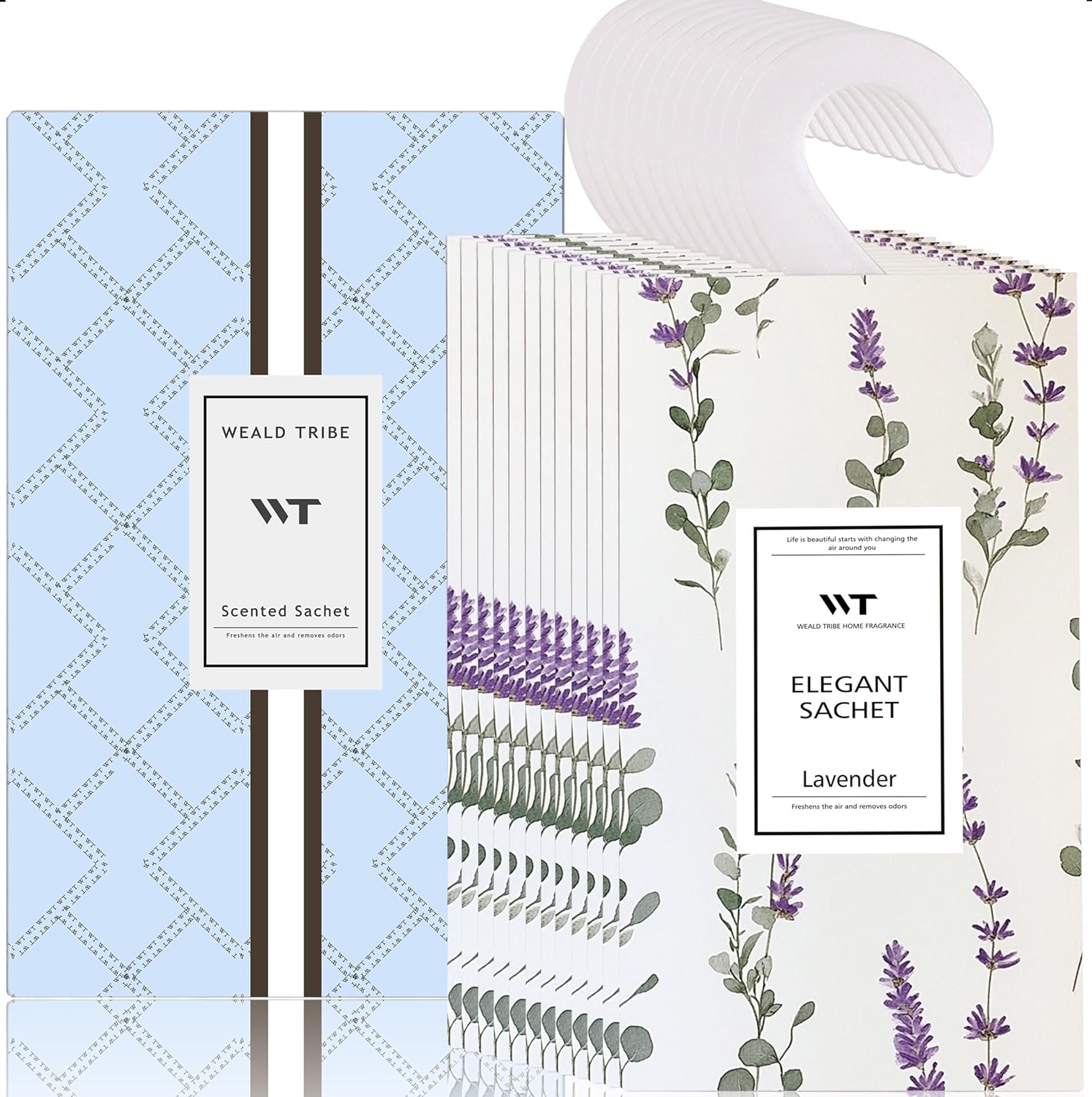 WEALD TRIBE 12 Pack Eucalyptus Lavender Scented Sachets for Closet Drawer Deodorizer