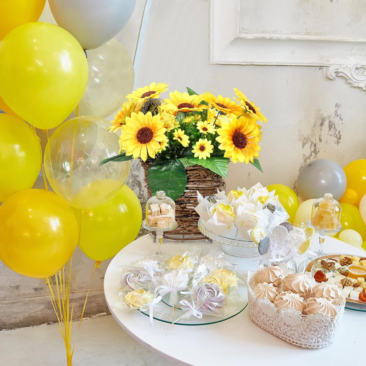2 Sets Artificial Sunflower Door Wreath Decor Basket