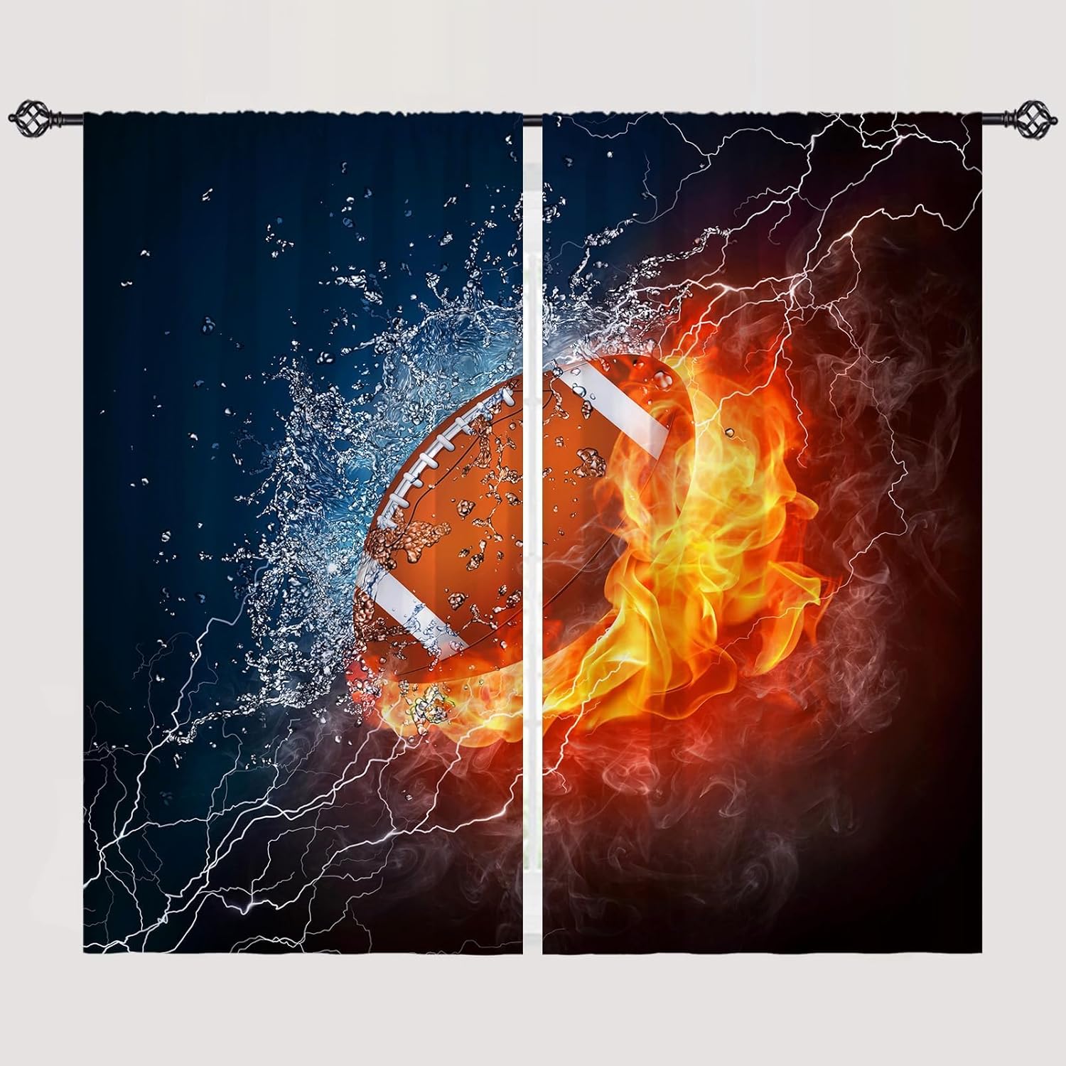 Kids Football Print Curtains 2 Panels Rod Pocket
