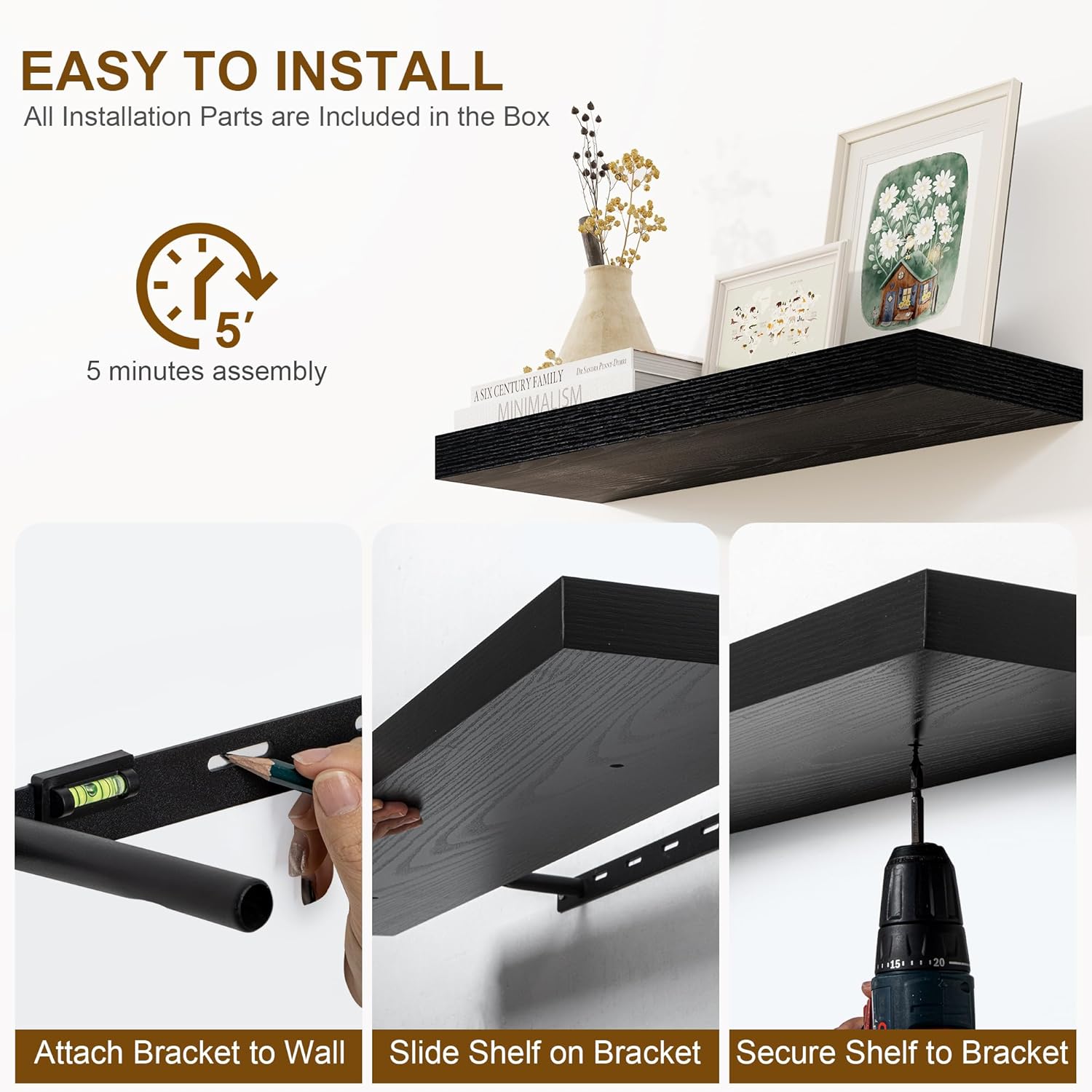 Fun Memories Floating Shelves Set of 2 36 Inch Black