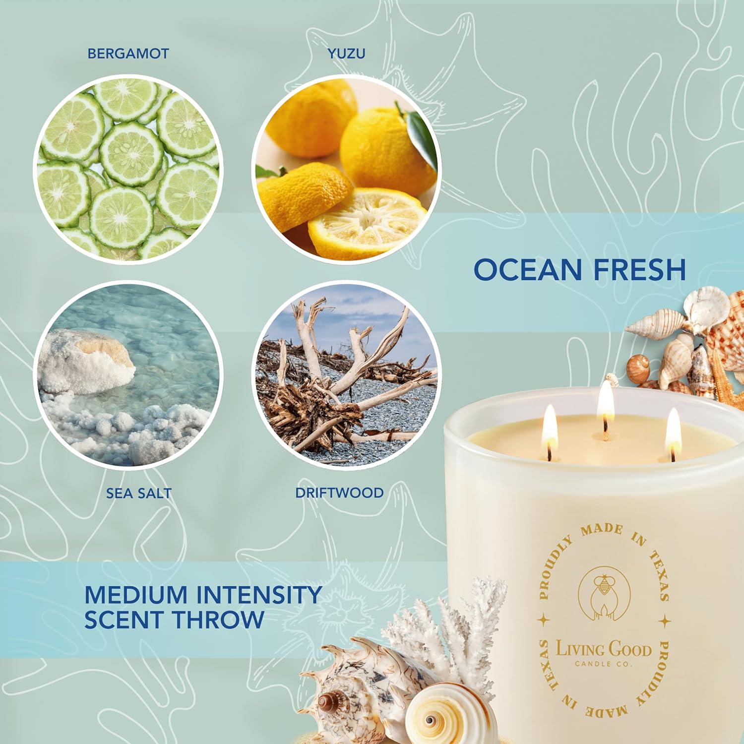Coastal Breeze Yuzu Sea Salt Beeswax Candle 15 oz