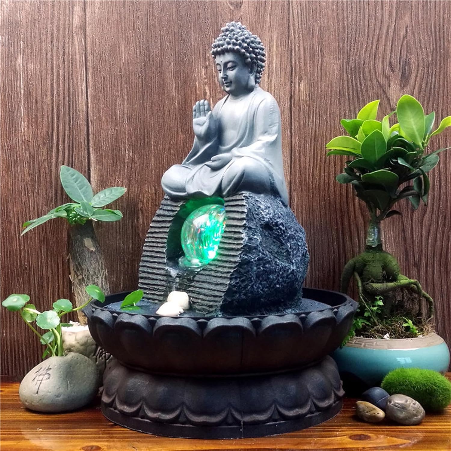 PAVLDSIN Indoor Buddha Tabletop Fountain - Grey Zen Meditation Water Feature