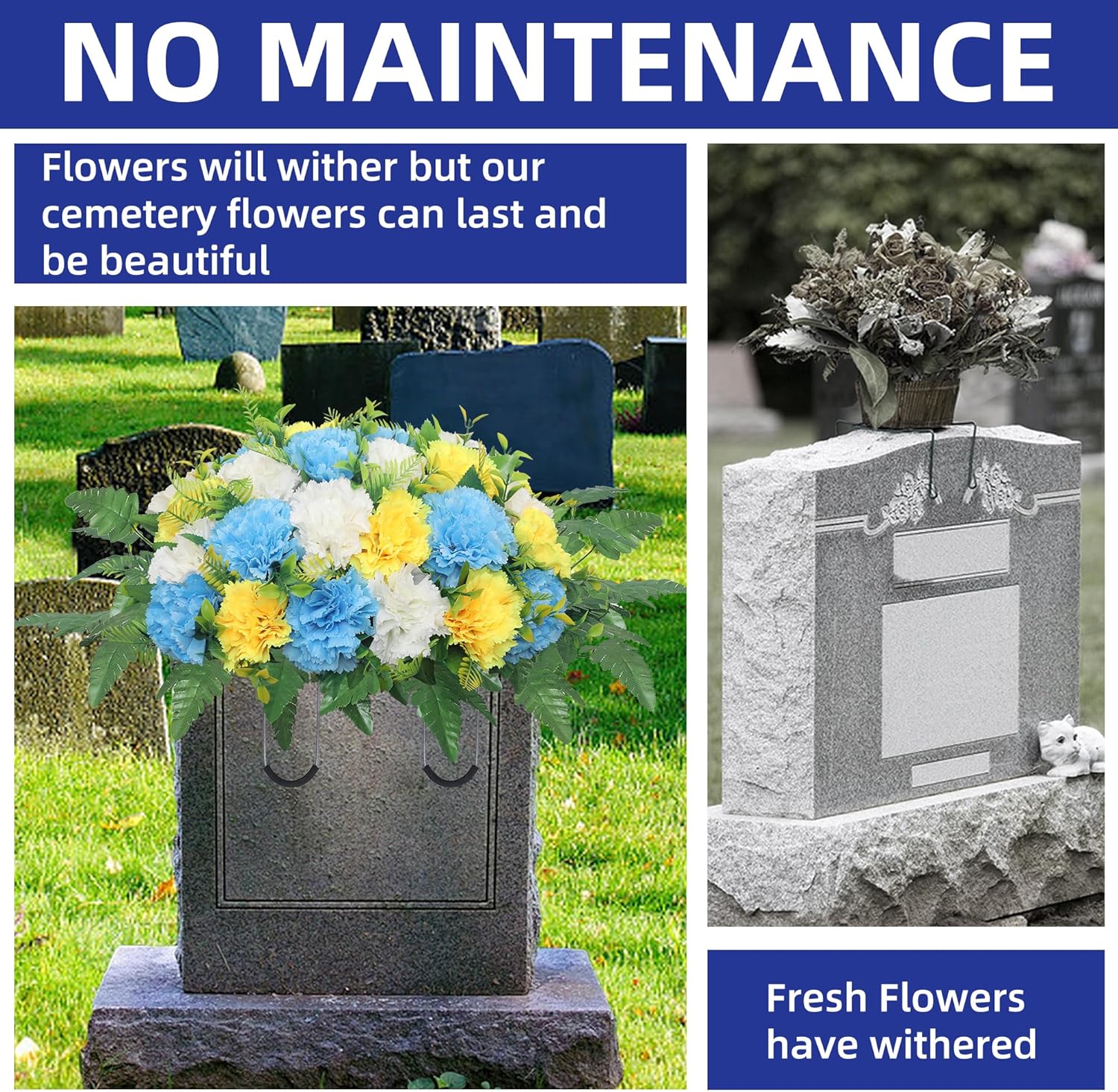 Artificial Cemetery Flowers Decorative Set with Stand and Bouquet