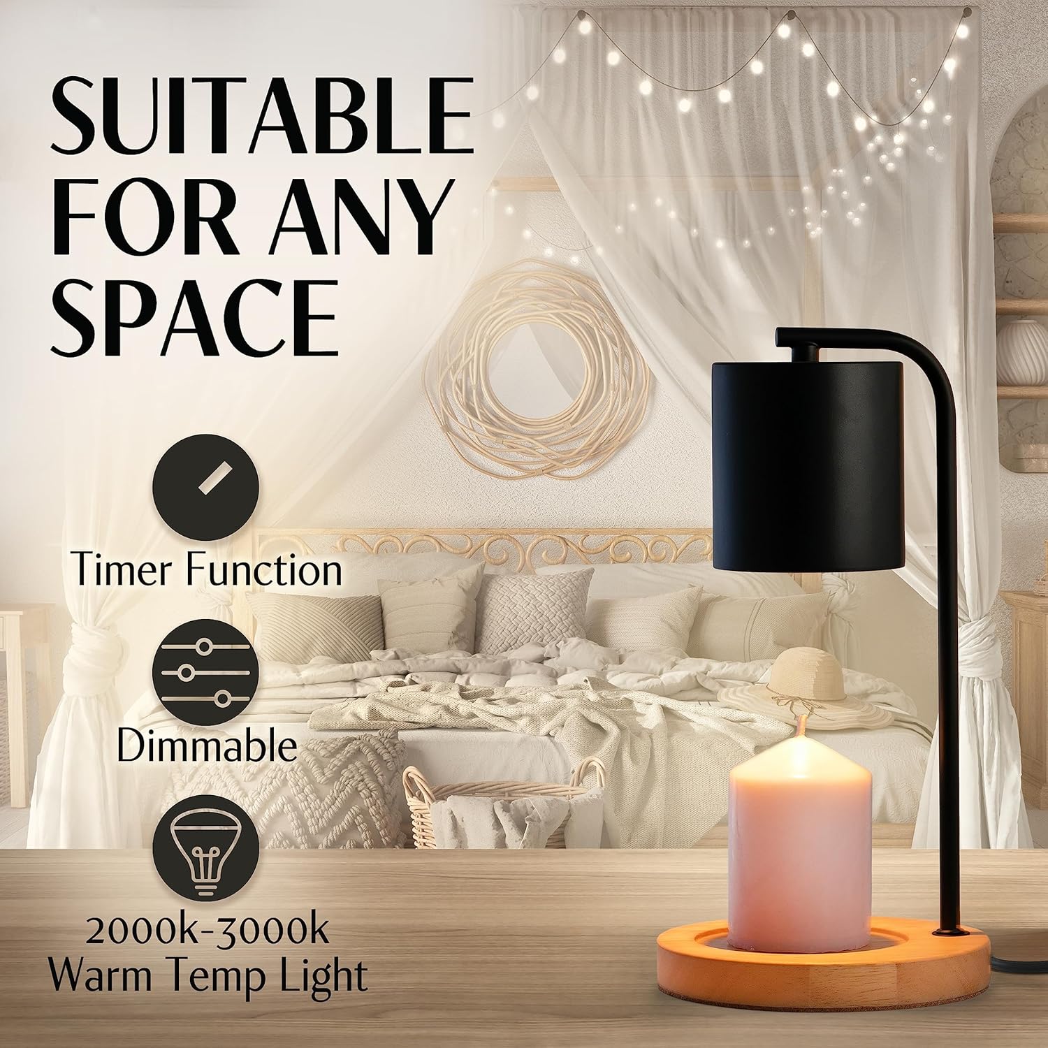 Coyal Flameless Candle Warmer Lamp with Timer and Dimmer - Black Wood