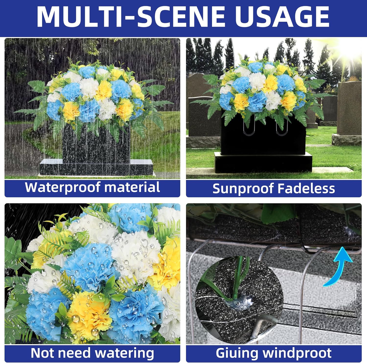 Artificial Cemetery Flowers Decorative Set with Stand and Bouquet