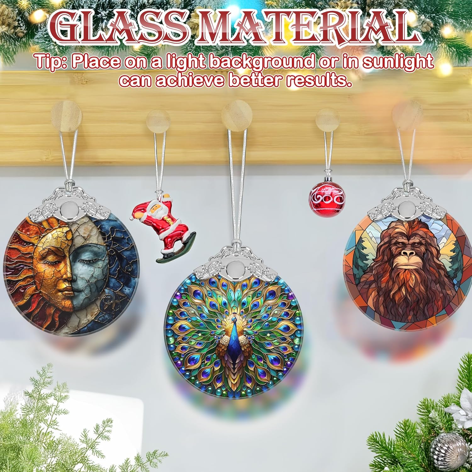 PEMIRSAYO Peacock Stained Glass Christmas Ornament