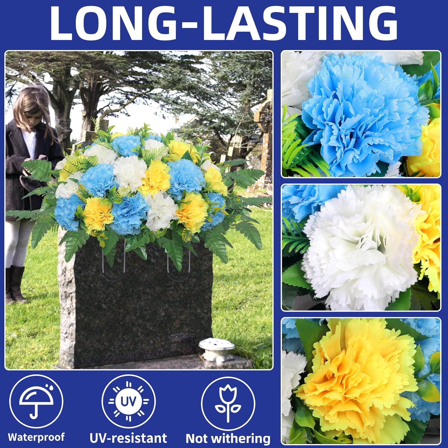 Artificial Cemetery Flowers Decorative Set with Stand and Bouquet