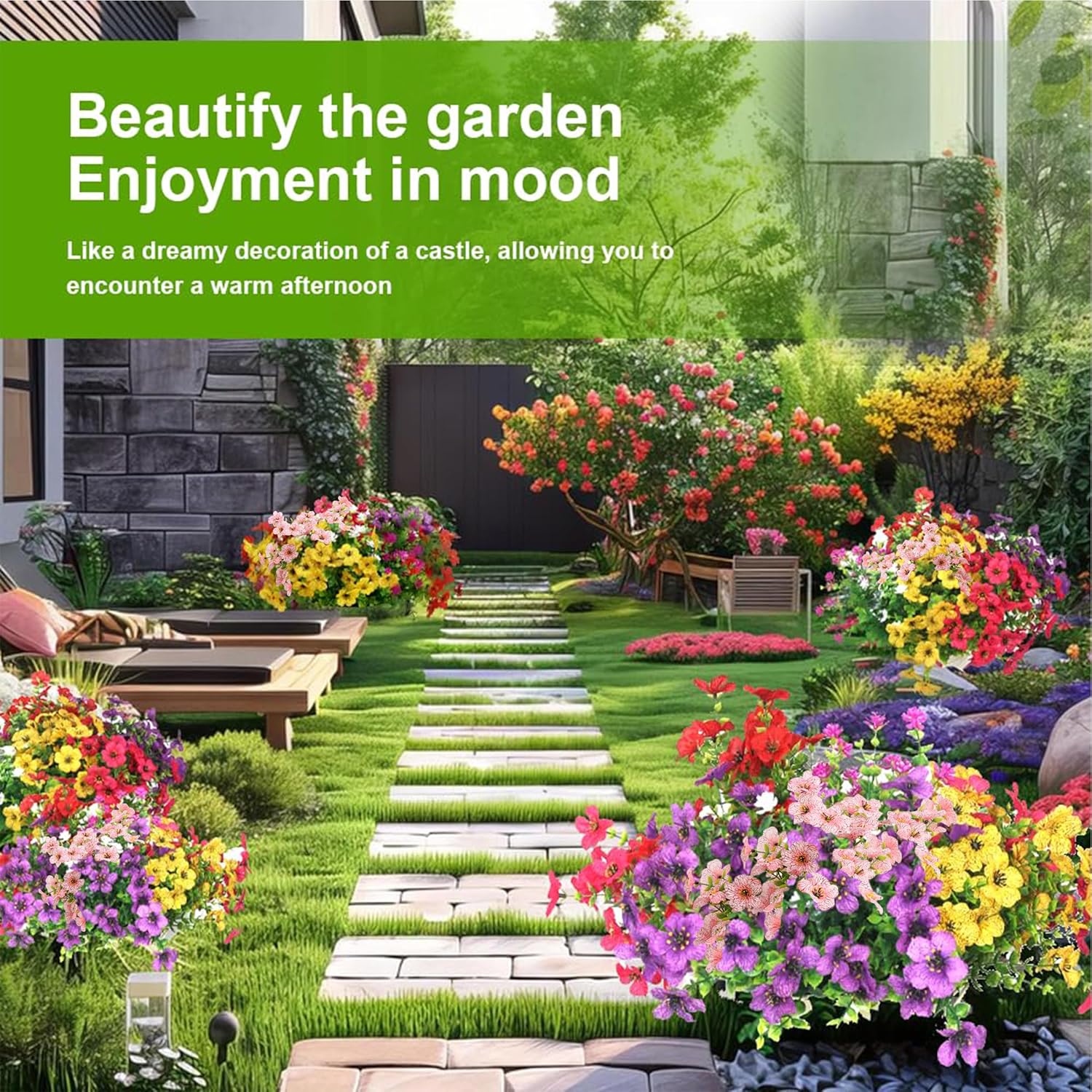 Artificial Flowers for Outdoors Fake Flowers UV Resistant Pink Purple Daisy Set