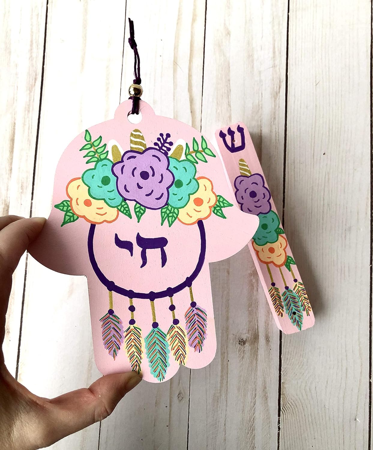 Unicorn Dream Catcher Hamsa and Mezuzah Case Light Pink