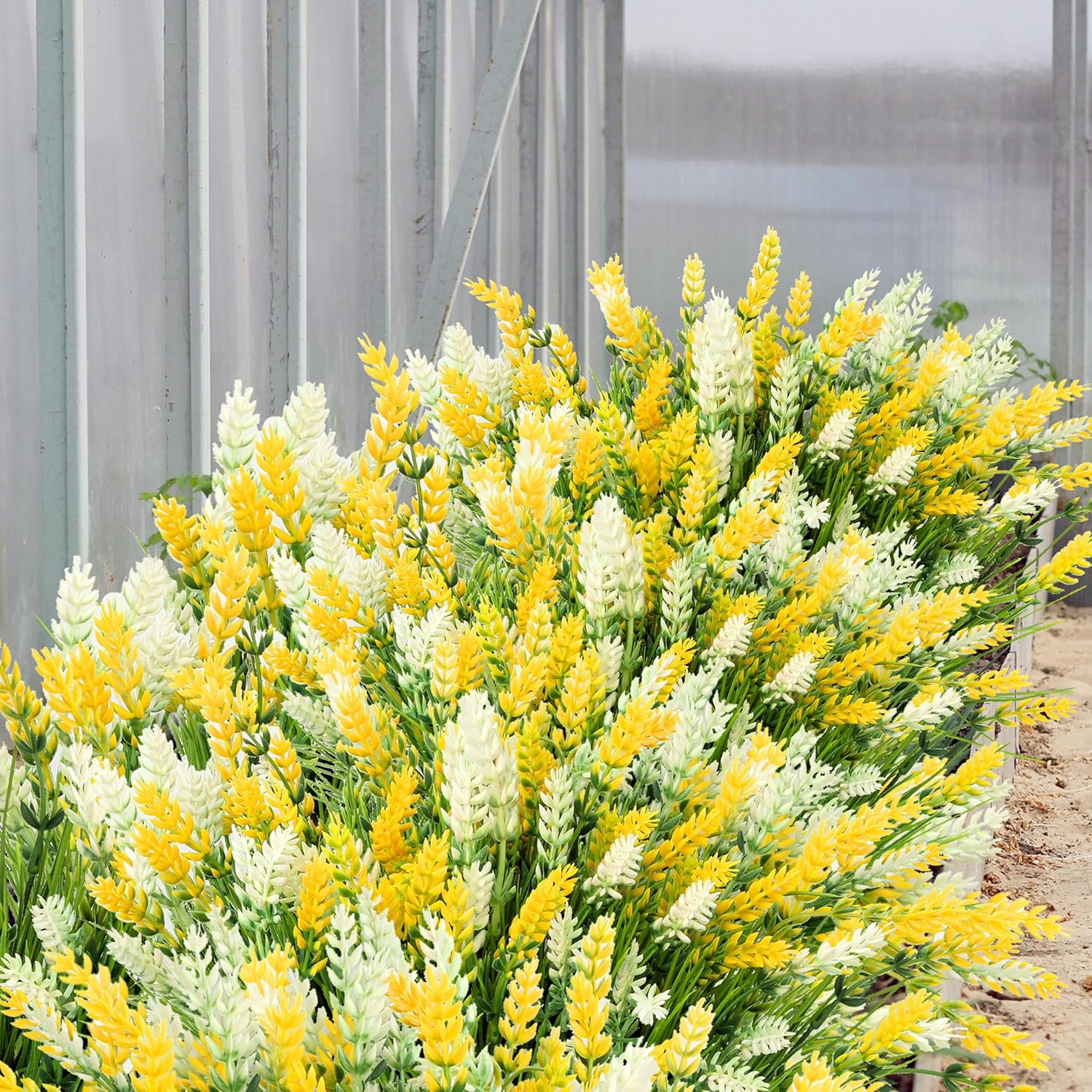 LEIISSURREE Fake Monkey Grass with Flowers Yellow White 12 Bundles