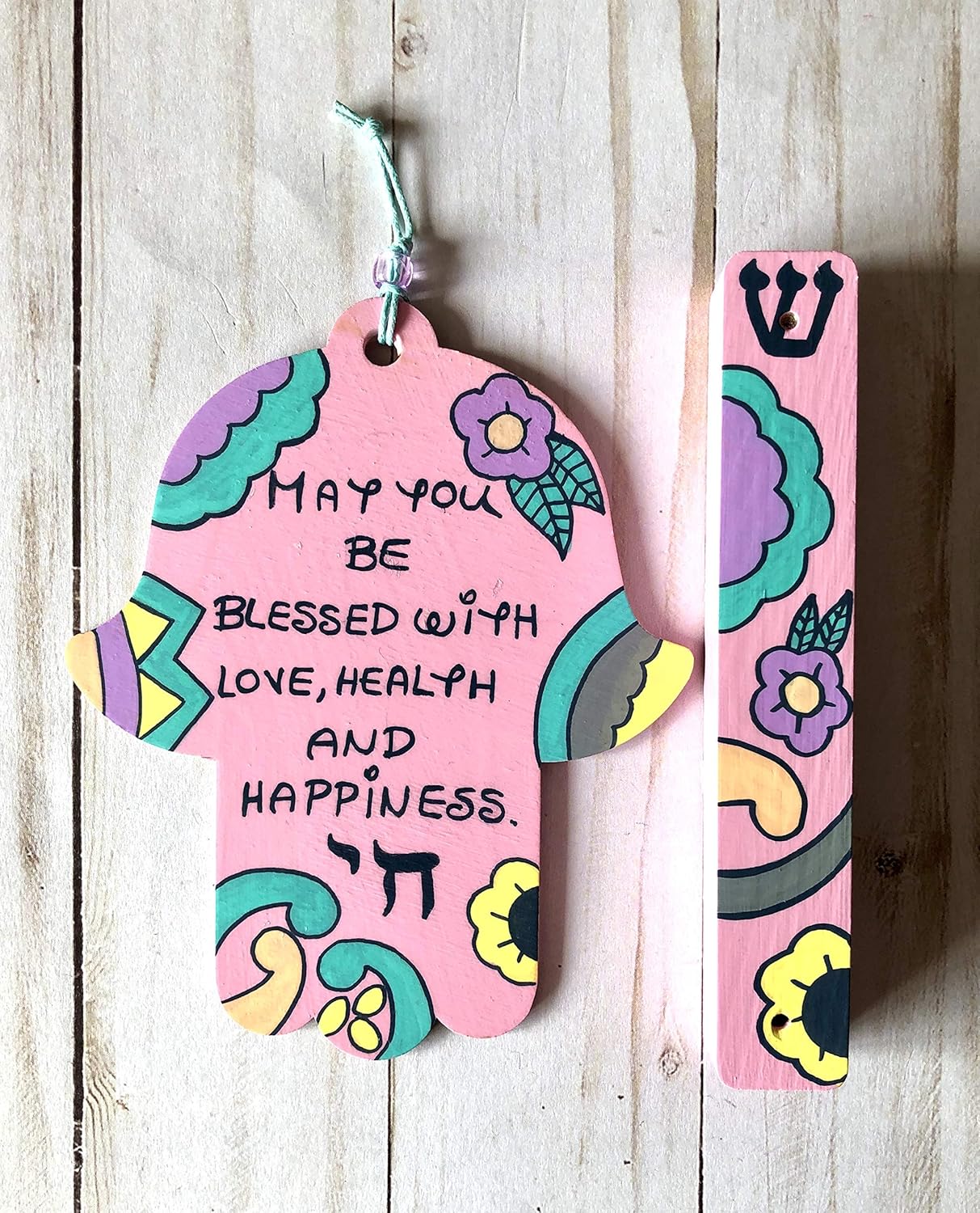 Lea Joelle Hamsa Mezuzah Set with Blessing Light Pink