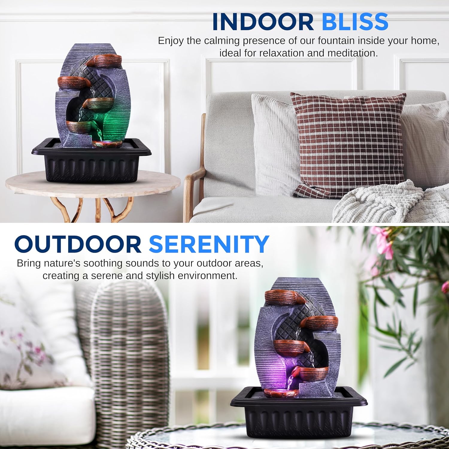 SereneLife Tabletop Water Fountain Zen Relaxing Decor for Meditation and Stress Relief