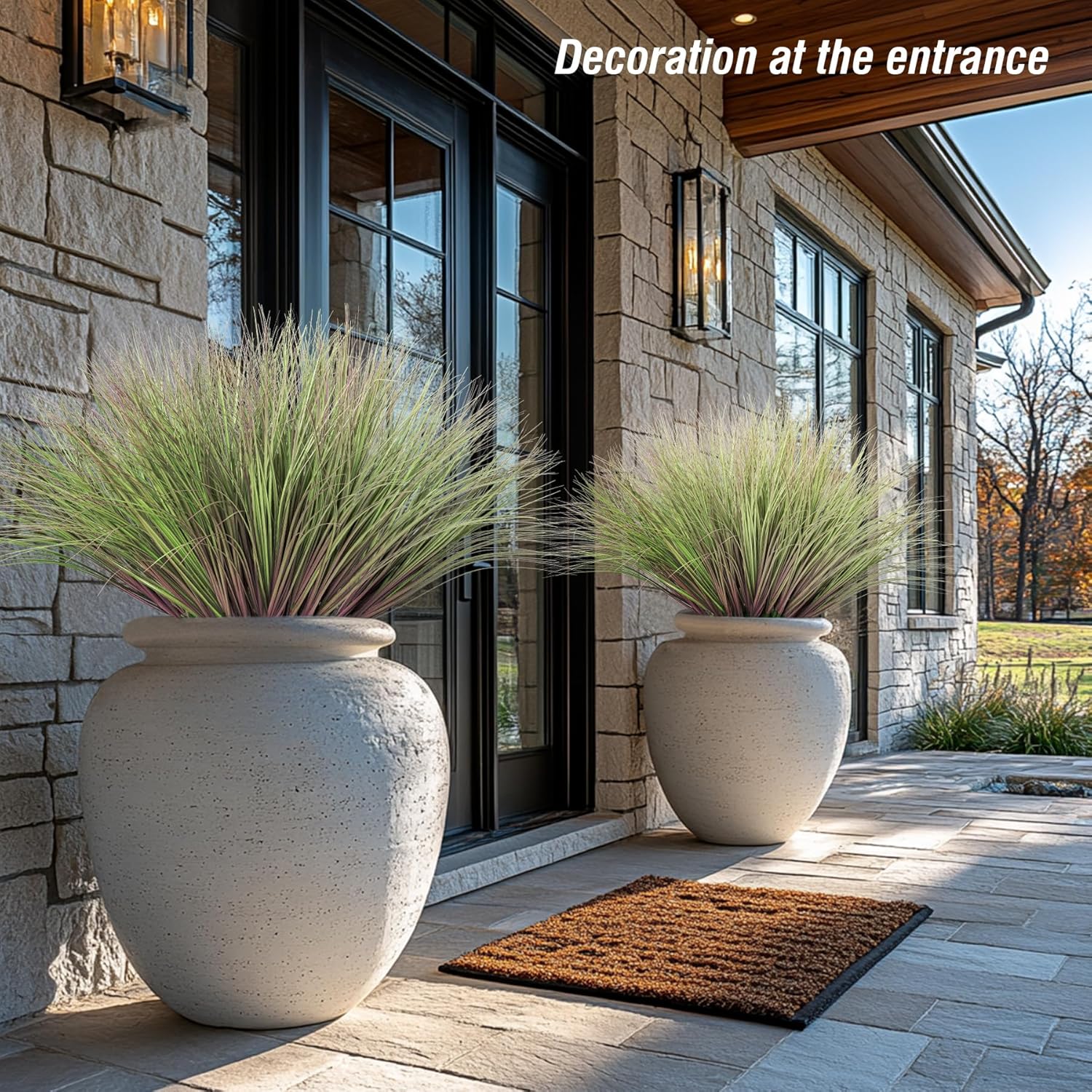 Purple-Green Artificial Grass Leaves 24pcs for Home Office Decor