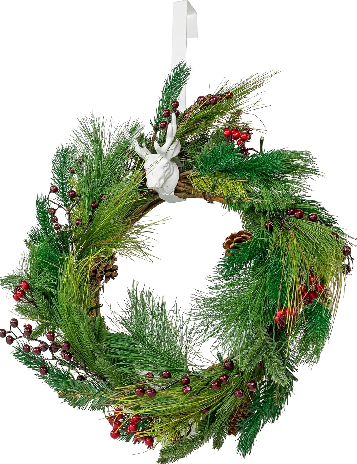 Red Co 14 Decorative Metal Door Wreath Hanger with Reindeer Tip White