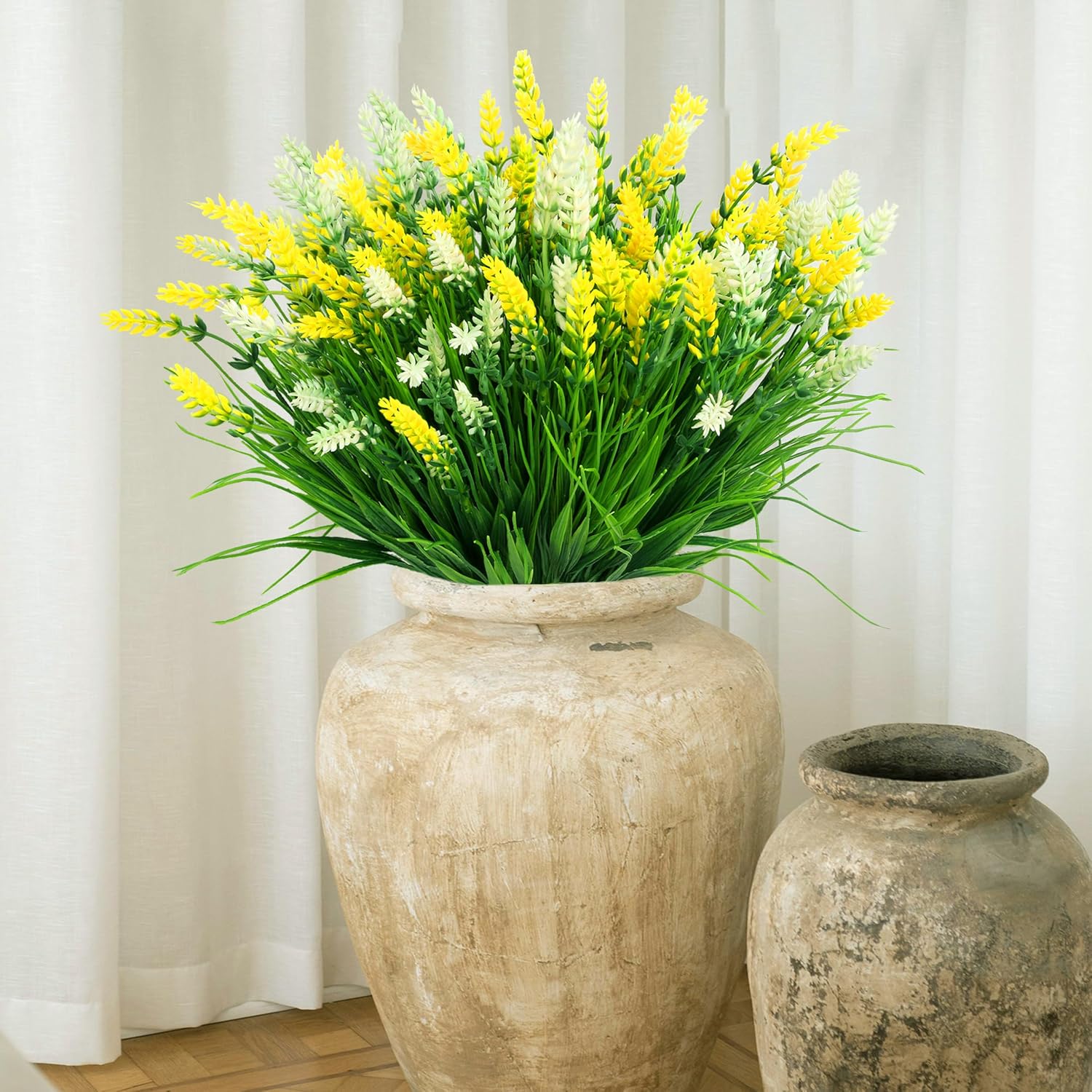 LEIISSURREE Fake Monkey Grass with Flowers Yellow White 12 Bundles