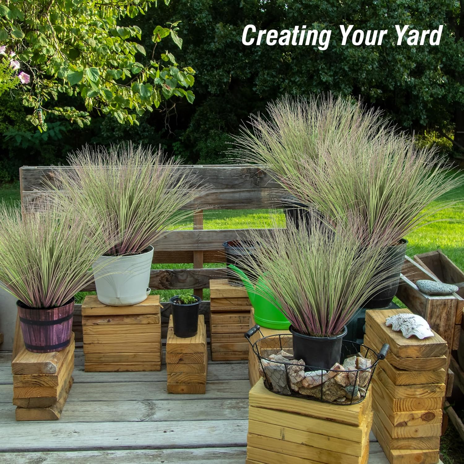 Purple-Green Artificial Grass Leaves 24pcs for Home Office Decor