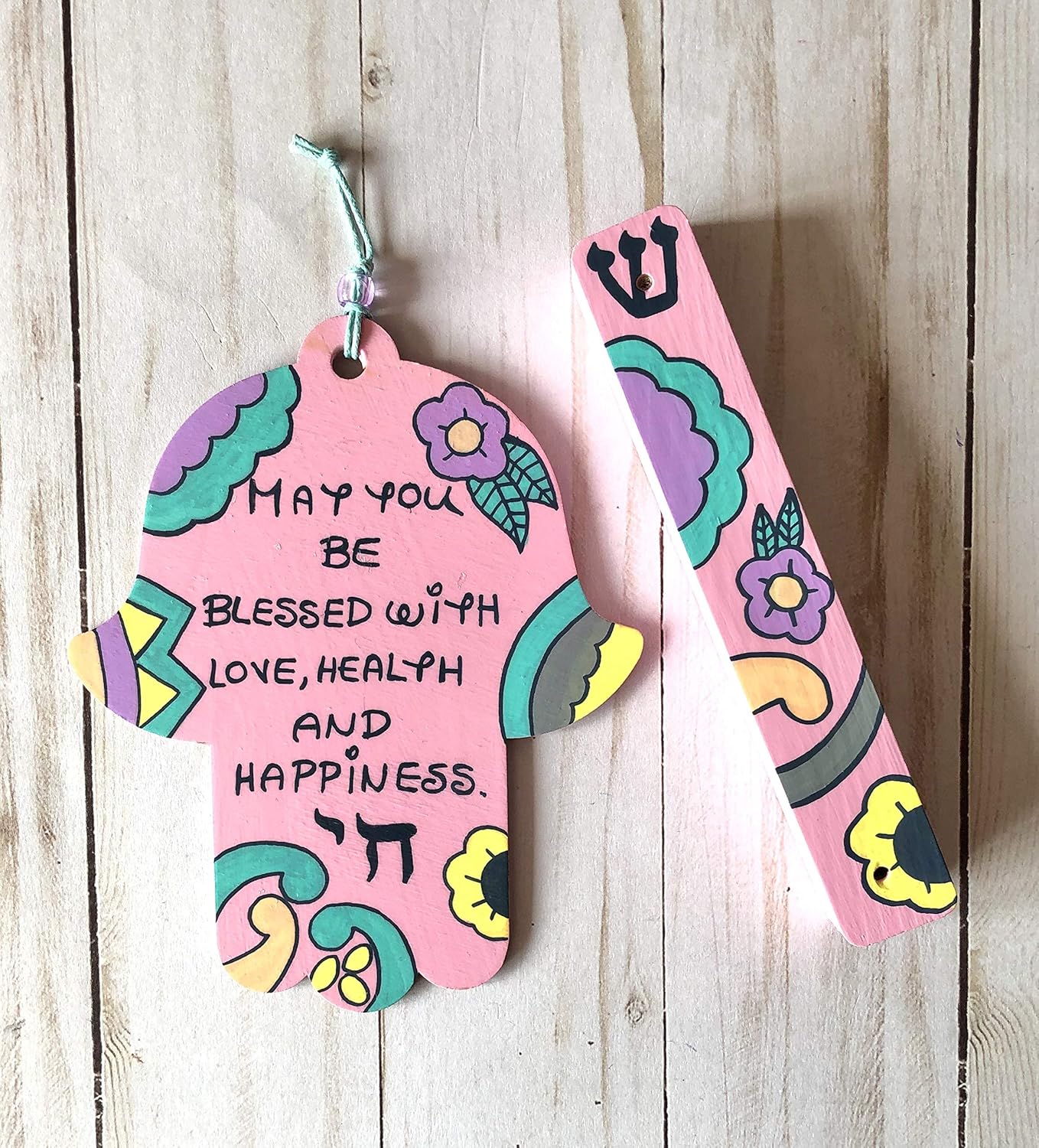 Lea Joelle Hamsa Mezuzah Set with Blessing Light Pink