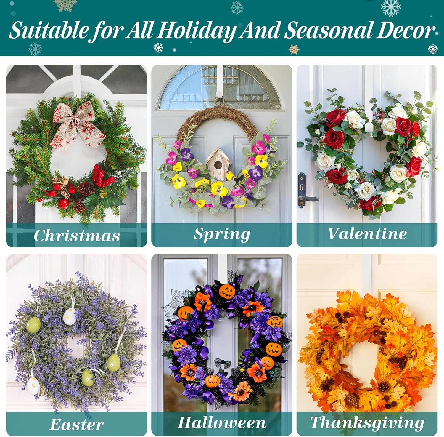 HOOSUN 14 Inch Metal Wreath Door Hanger for Halloween and Christmas