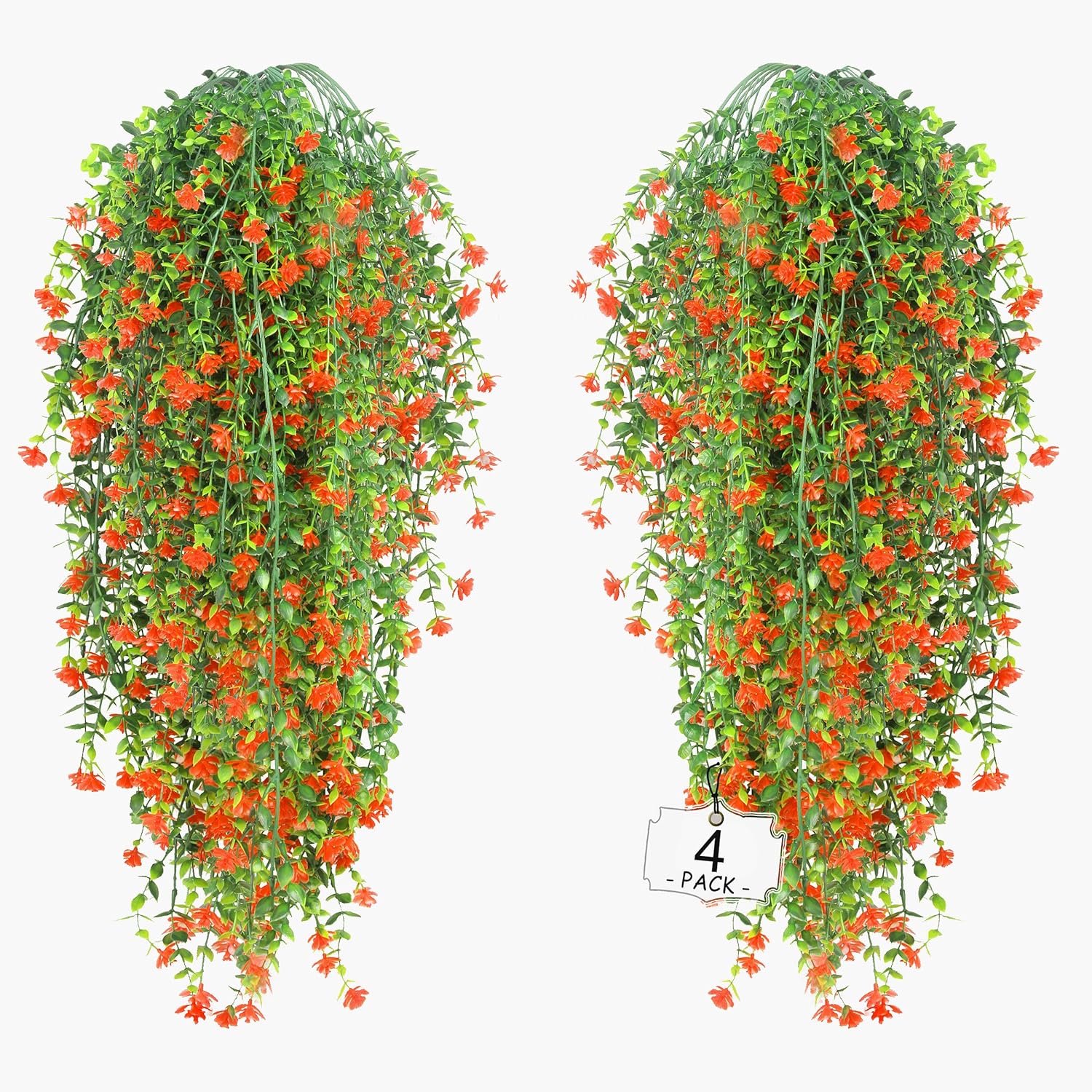 Artificial Wall Hanging Flowers UV Resistant 4 Bundles Orange Green