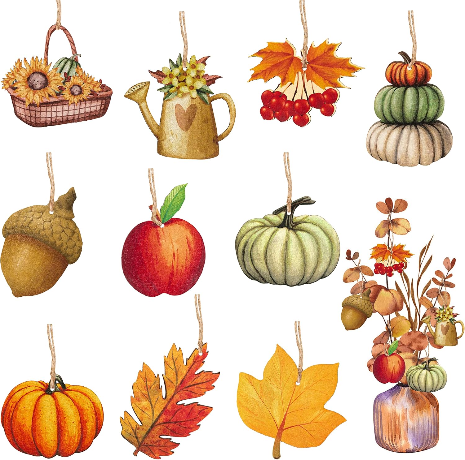 Haooryx 31Pcs Autumn Wooden Hanging Ornaments Set