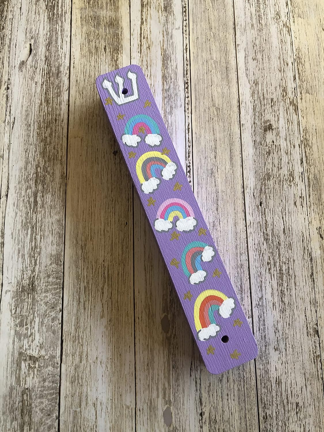 Rainbow Mezuzah Case for Baby Naming Birthday - Purple No Scroll