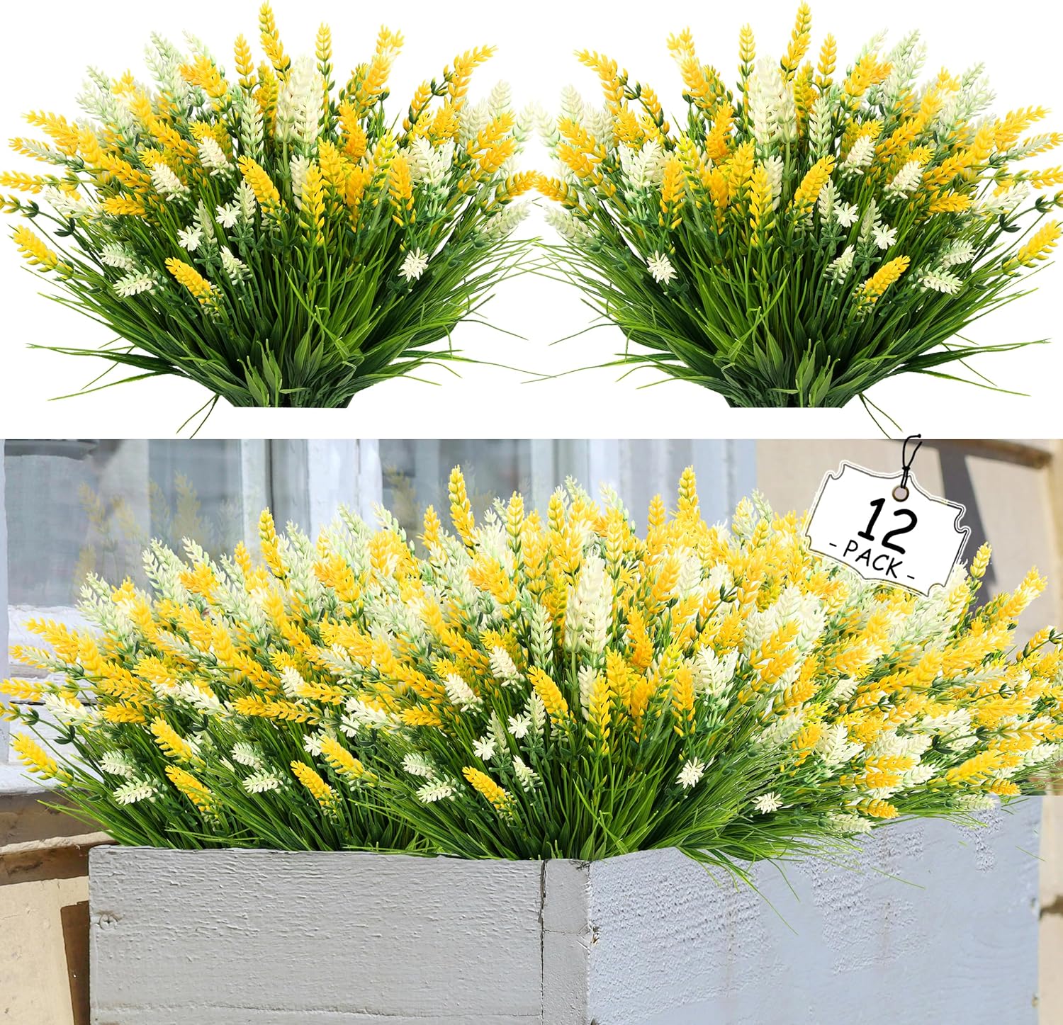 LEIISSURREE Fake Monkey Grass with Flowers Yellow White 12 Bundles
