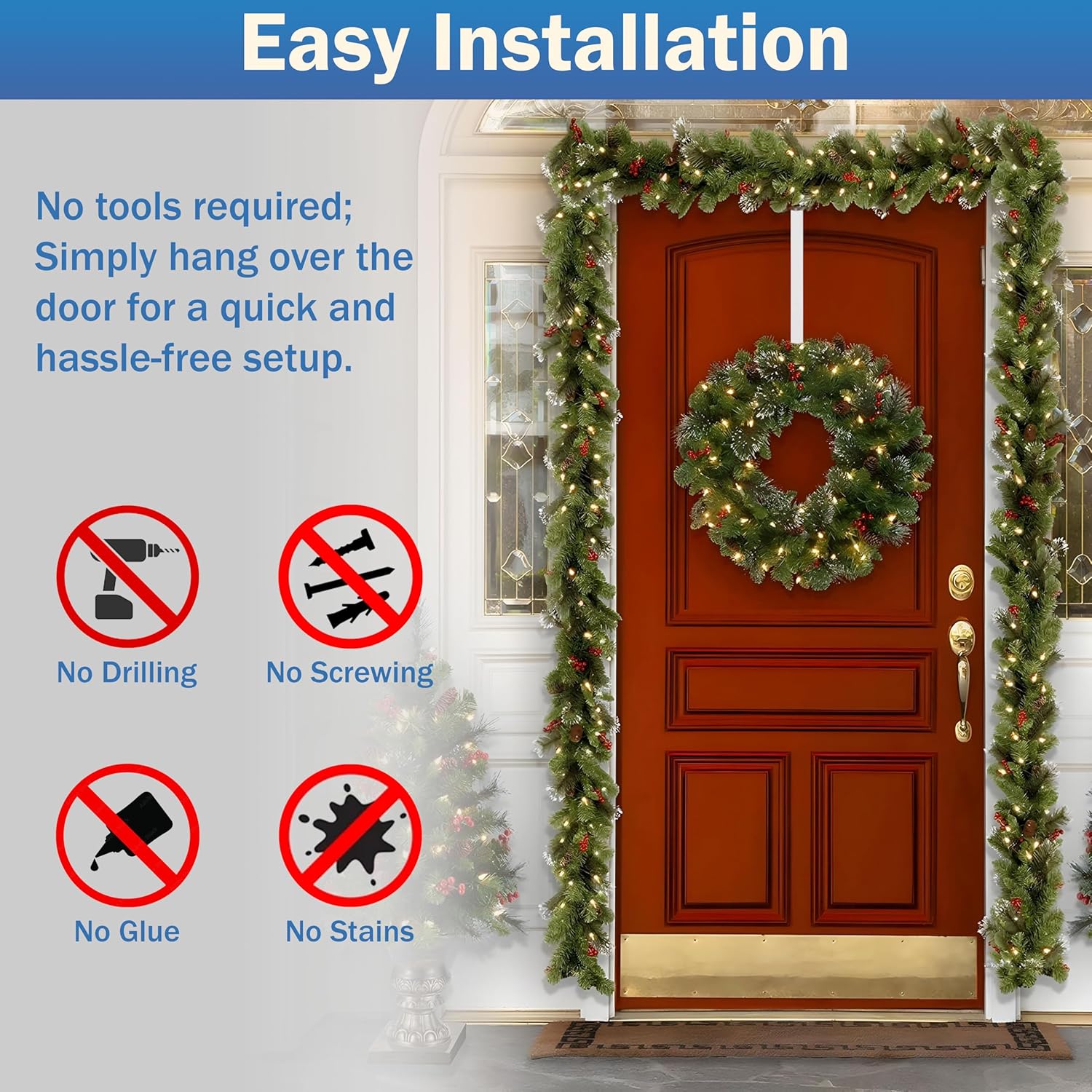 SR ESSENTIALS 12 Wreath Hanger for Front Door White