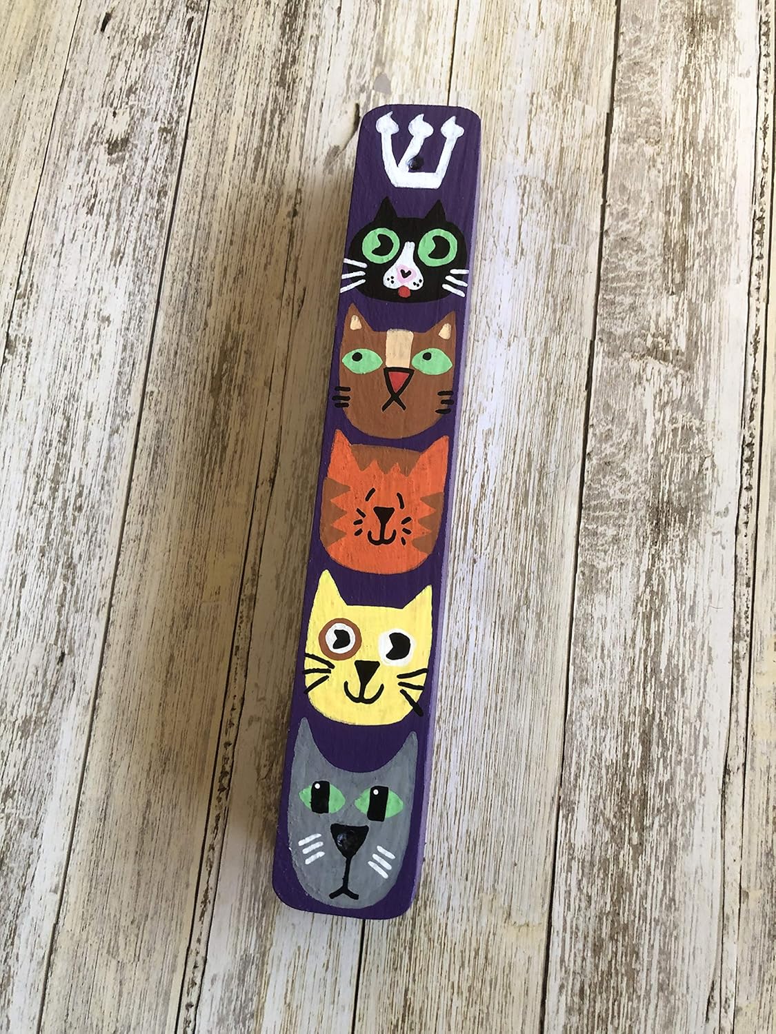 Cat Mezuzah Scroll Case Childrens Judaica Purple No Scroll
