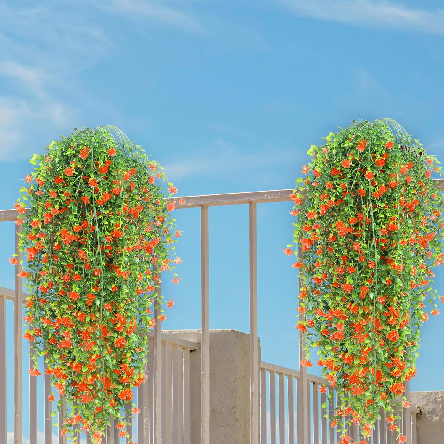 Artificial Wall Hanging Flowers UV Resistant 4 Bundles Orange Green