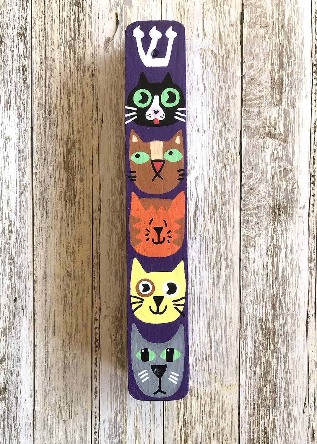 Cat Mezuzah Scroll Case Childrens Judaica Purple No Scroll