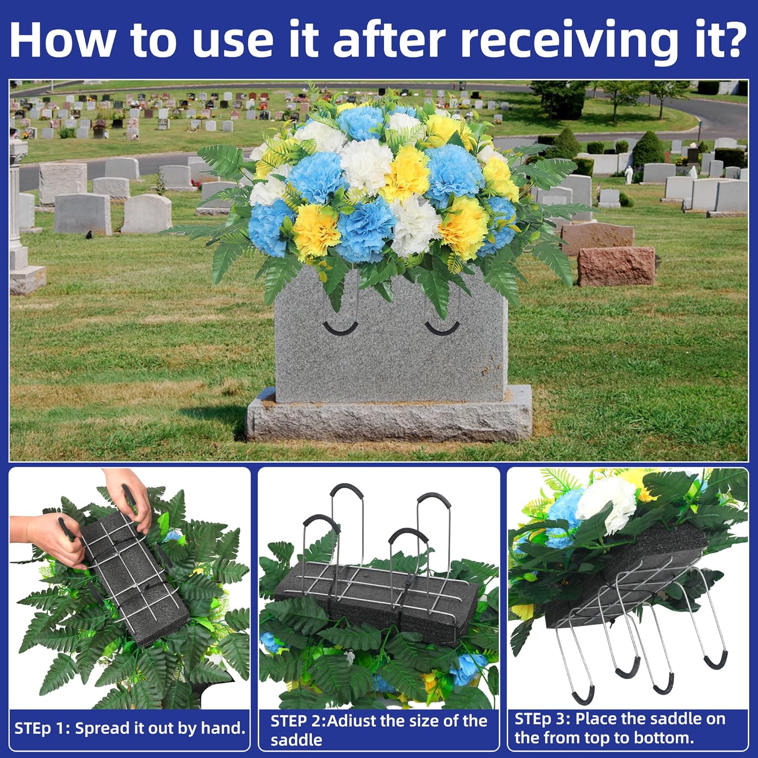 Artificial Cemetery Flowers Decorative Set with Stand and Bouquet