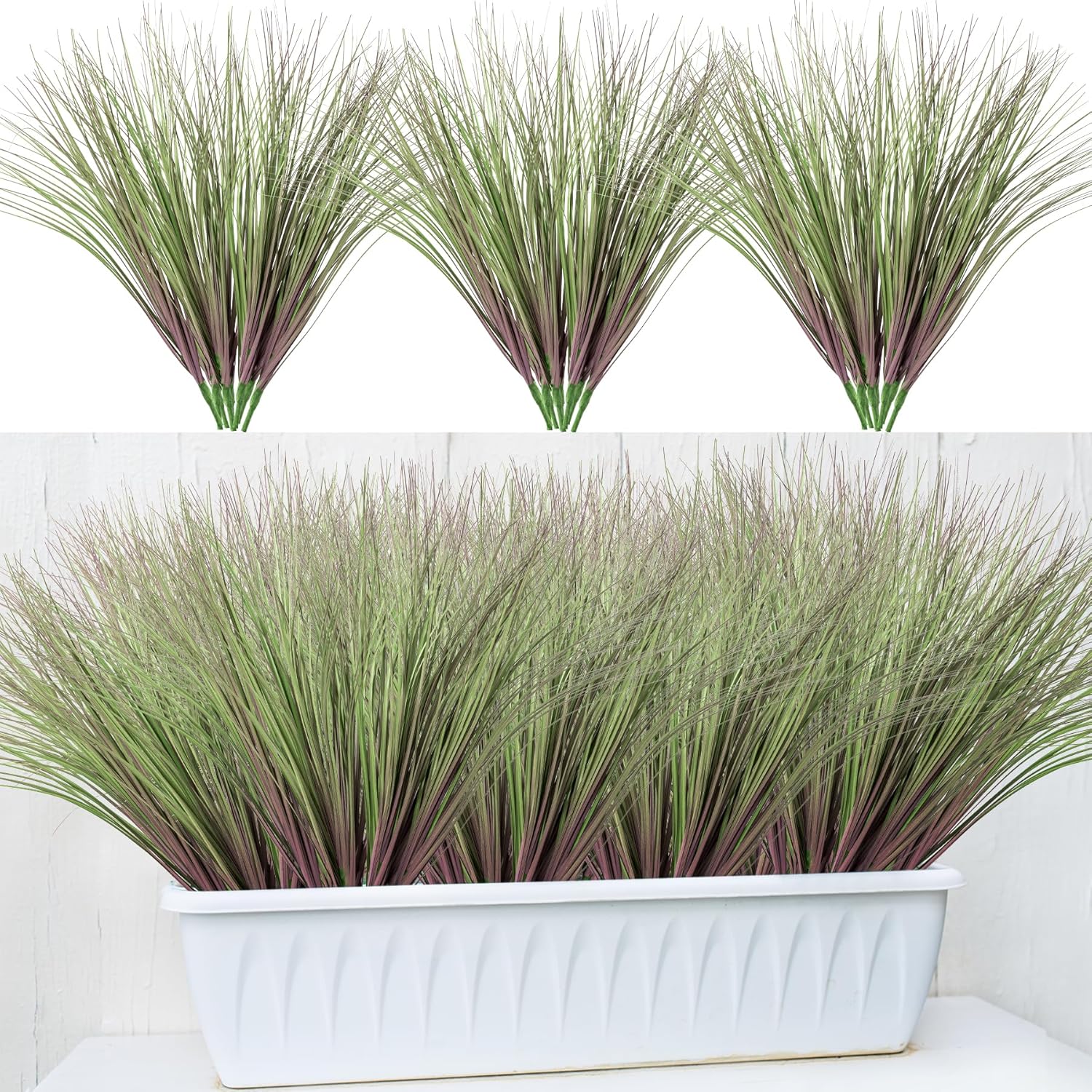Purple-Green Artificial Grass Leaves 24pcs for Home Office Decor