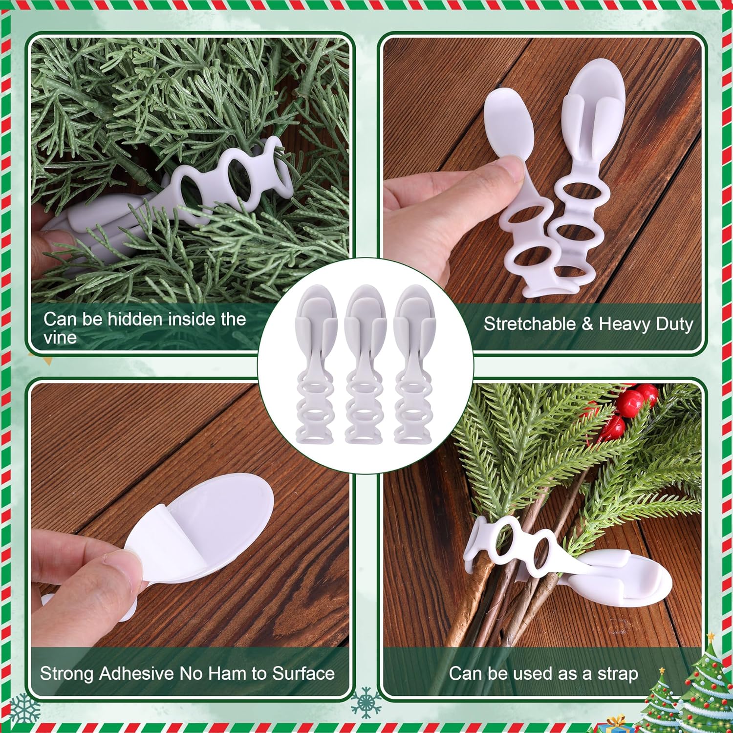 6 Pcs Christmas Wreath Holder Ties - 85 Inch Adhesive Silicone Straps