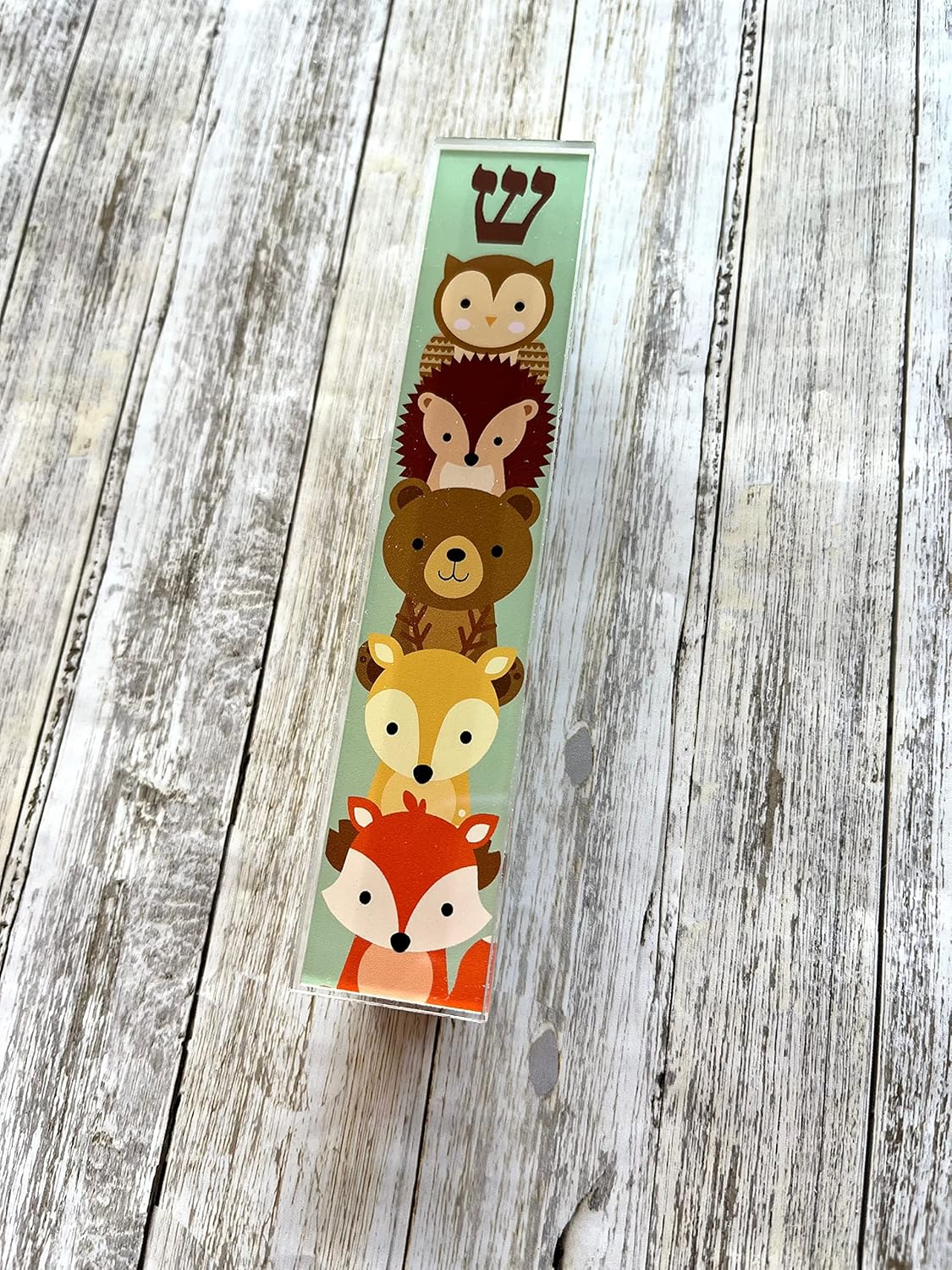 Childrens Mezuzah Scroll Case with Acrylic Aluminum Design