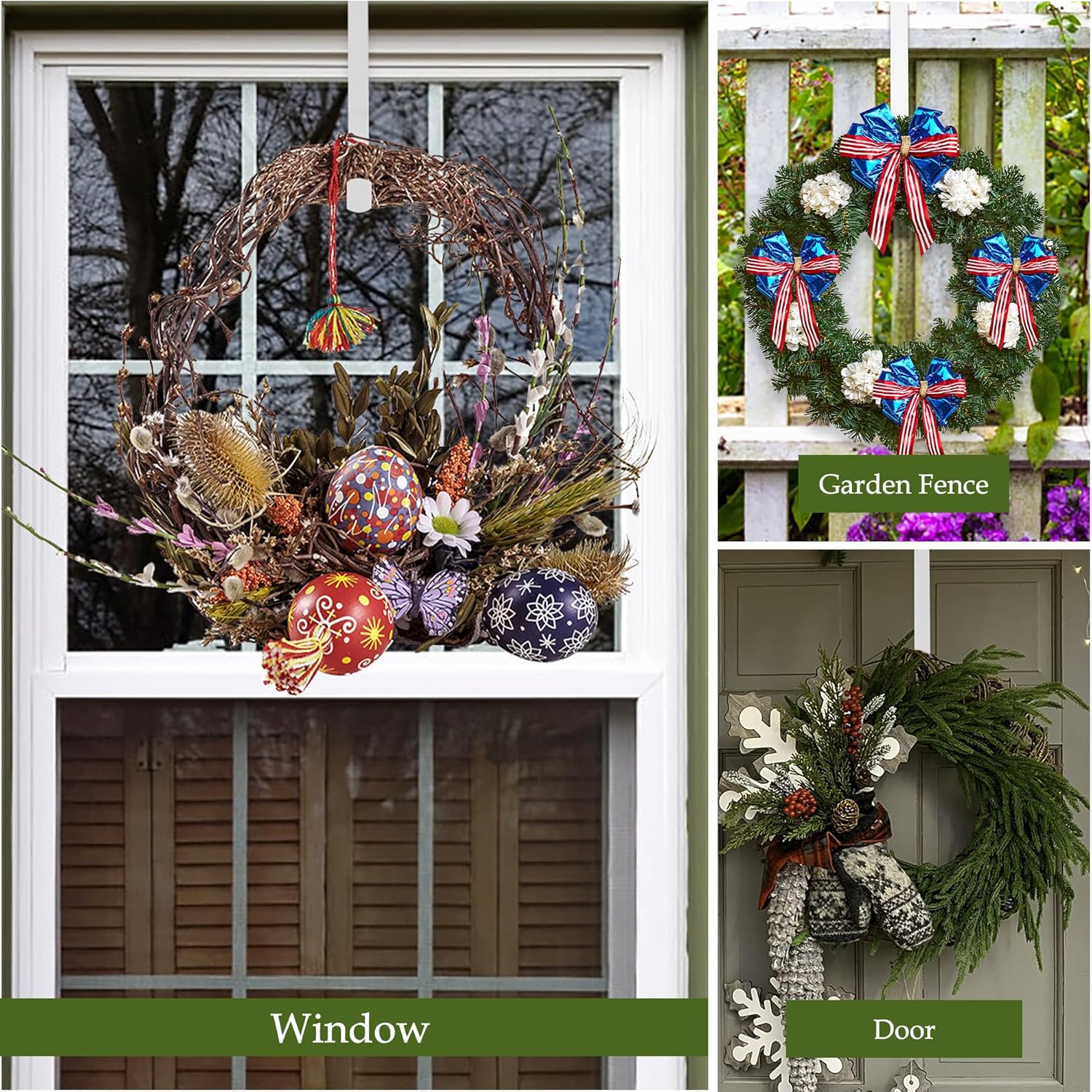Nirohee 12 Inch White Wreath Hanger Hook for Front Door