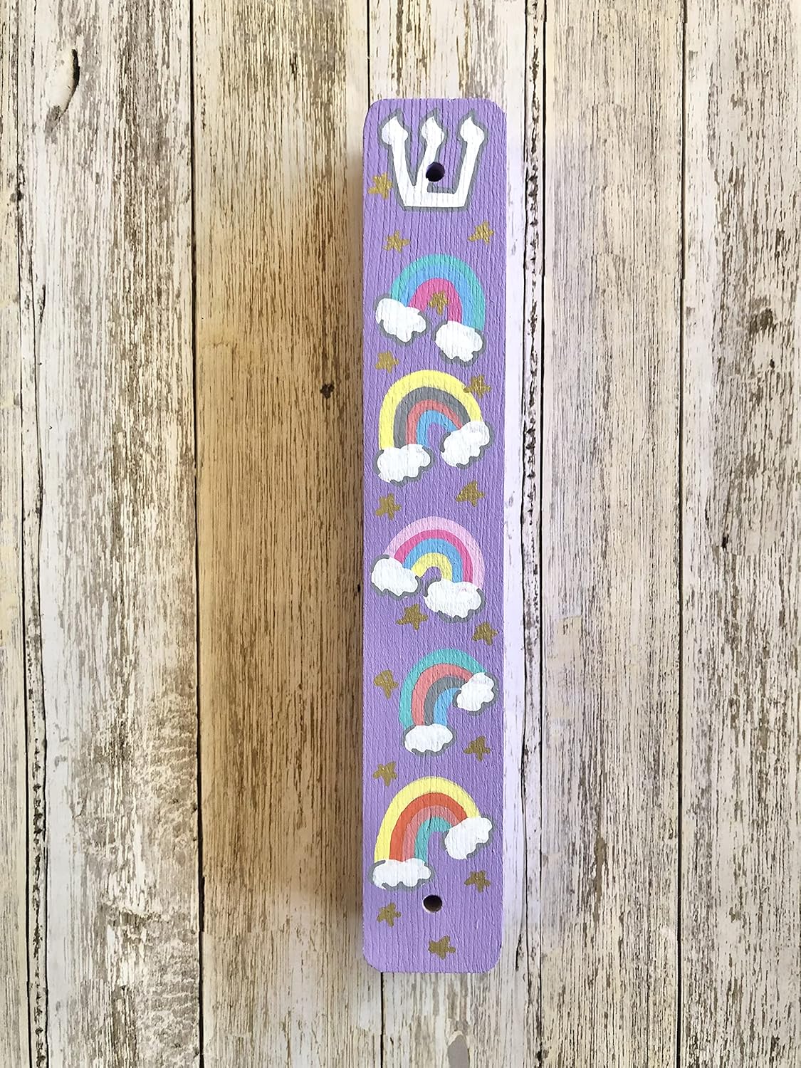 Rainbow Mezuzah Case for Baby Naming Birthday - Purple No Scroll