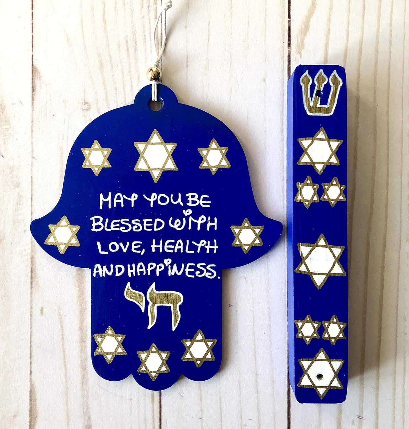 Lea Joelle Hamsa and Mezuzah Set Cobalt Blue