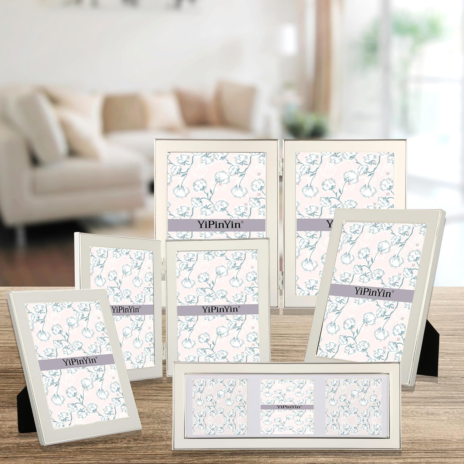 YiPinYin 5x7 Silver Metal Edge Photo Frames Set of 2