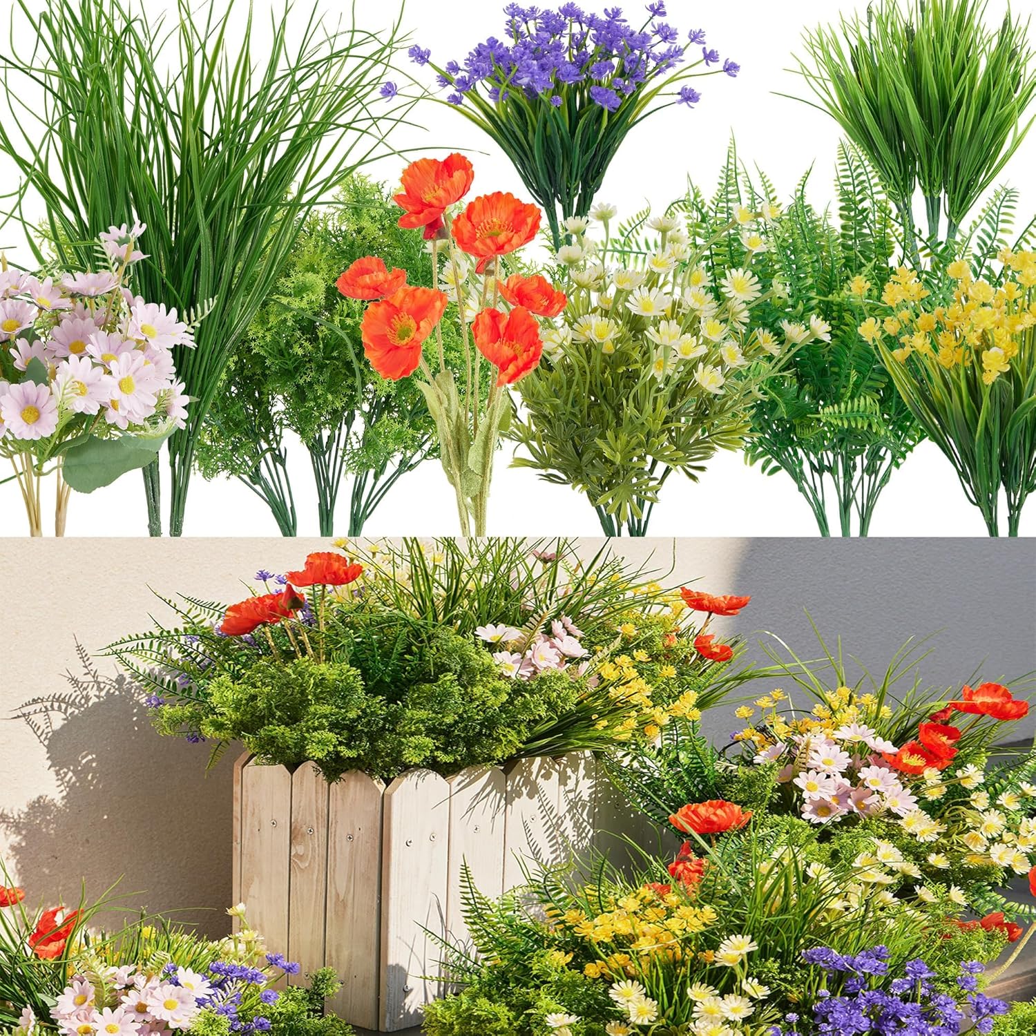 23Pcs UV Resistant Artificial Boxwood Plants for Home and Garden Decor