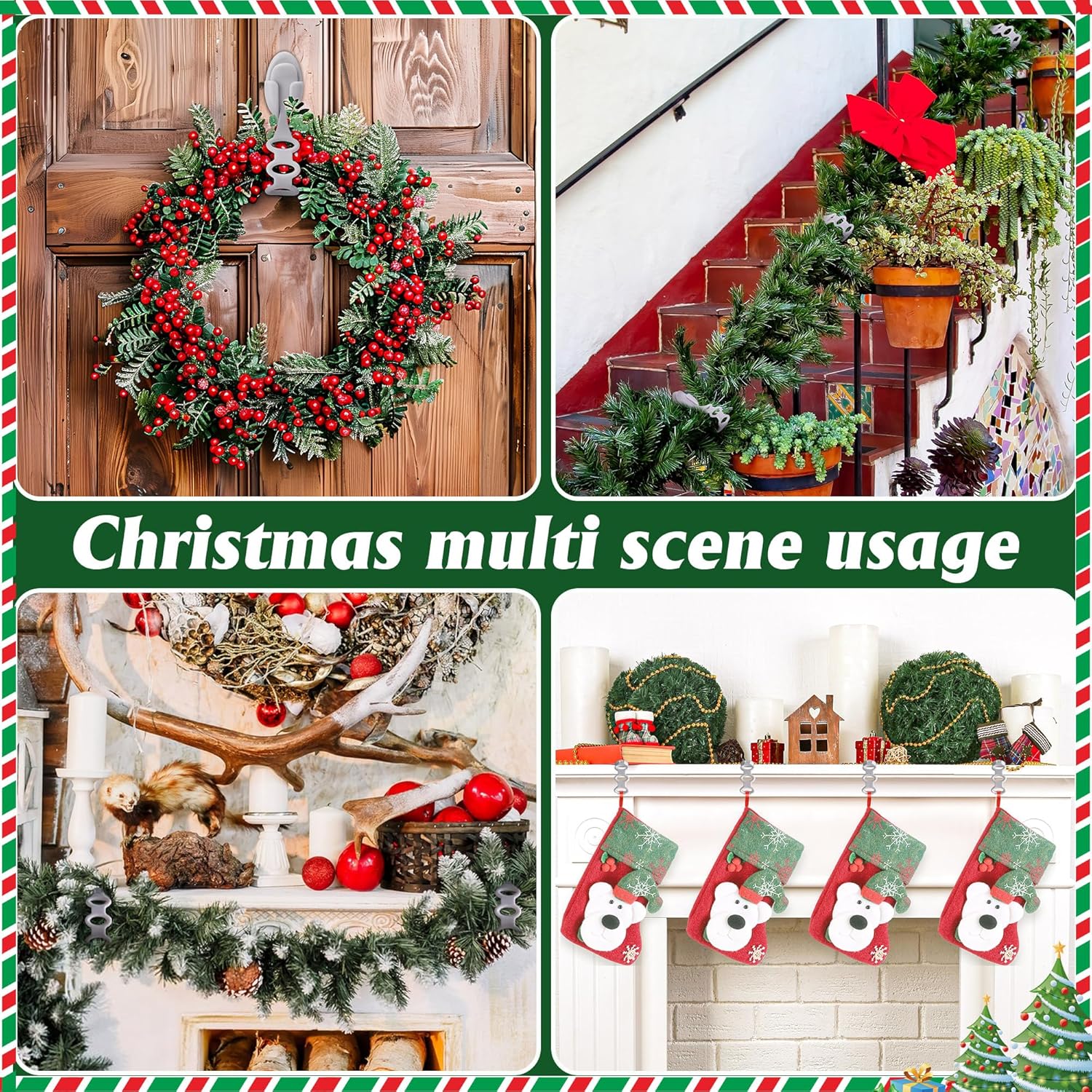 6 Pcs Christmas Wreath Holder Ties - 85 Inch Adhesive Silicone Straps