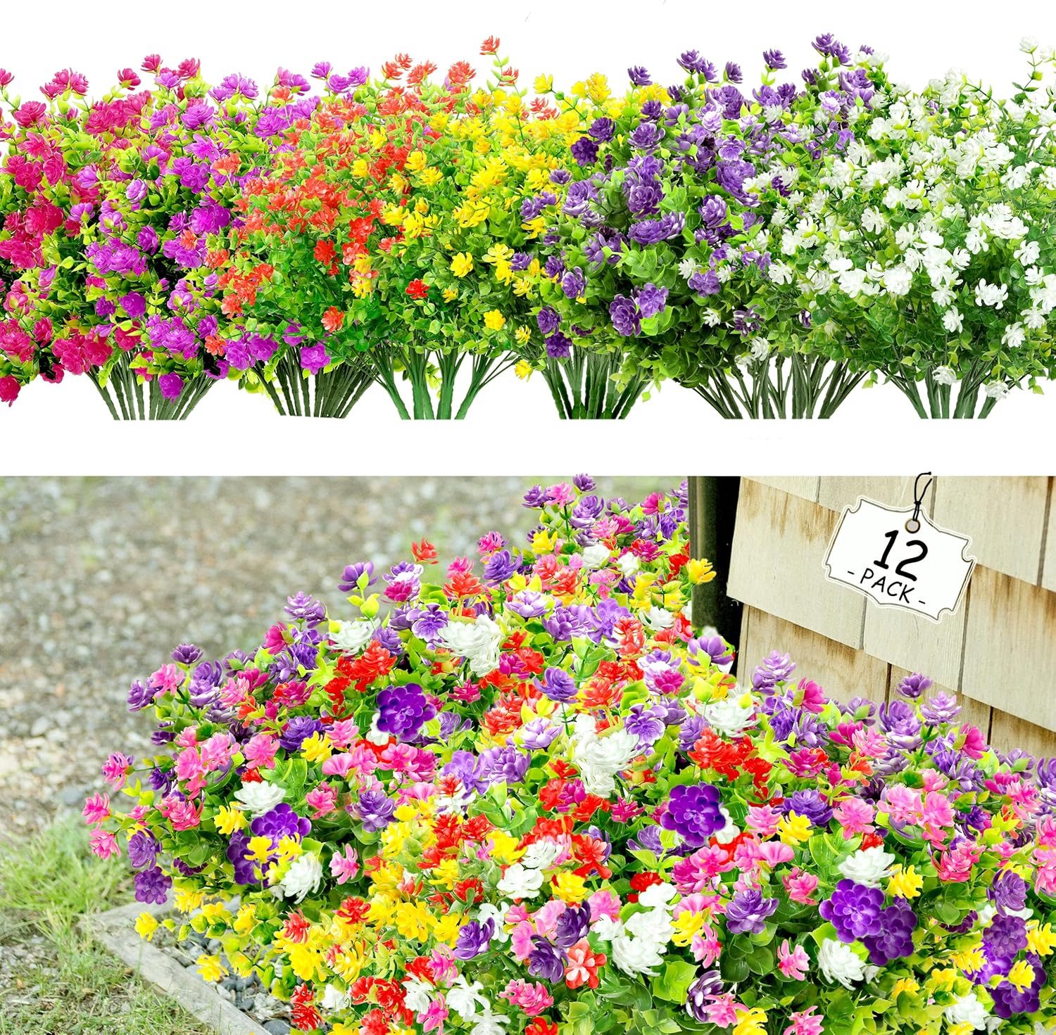 Artificial Plants Flowers for Outdoors 12 Bundles