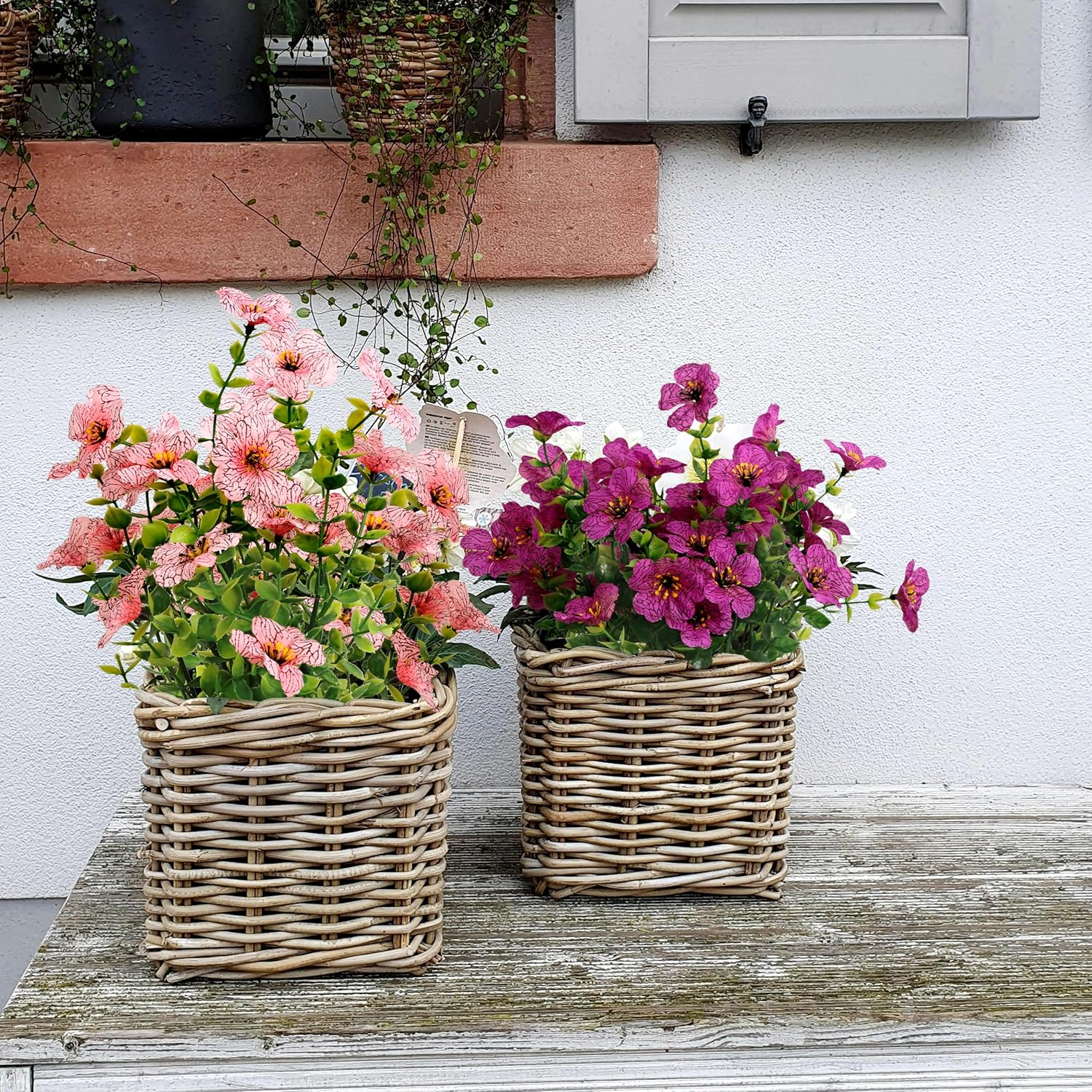 Artificial Flowers for Outdoors Fake Flowers UV Resistant Pink Purple Daisy Set